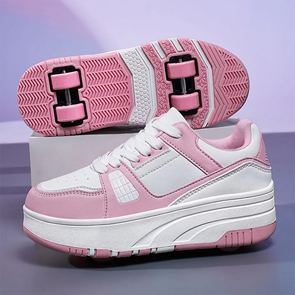 Hiseng Chaussure Roller pour Enfants - Basket à Roulette Garçon Fille - Chaussures Roues pour Adolescents - Extérieur 29-40EU