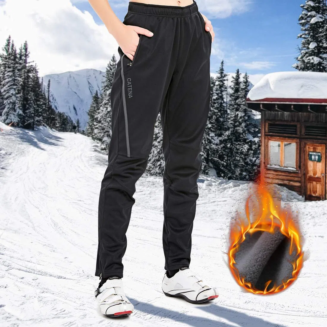CATENA Femme Pantalon de Cyclisme d'hiver imperméable Coupe-Vent pour en Polaire Thermique pour la Course à Neige, la Course à Pied, la randonnée