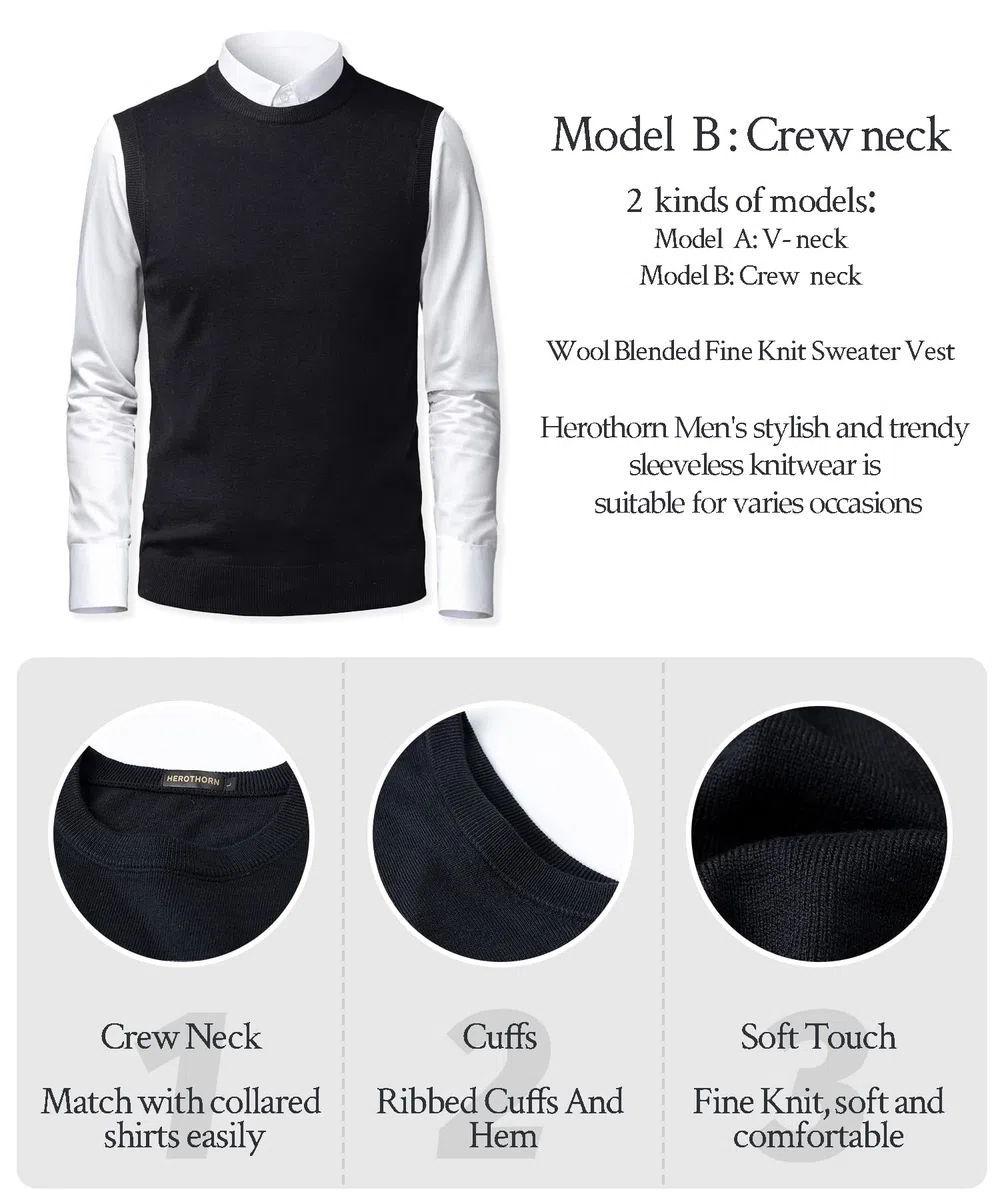 Homme Gilet Mélangée sans Manches Tricoté Manches Maille Pull Classique Business Gilet pour Chemise Tricoté Débardeurs