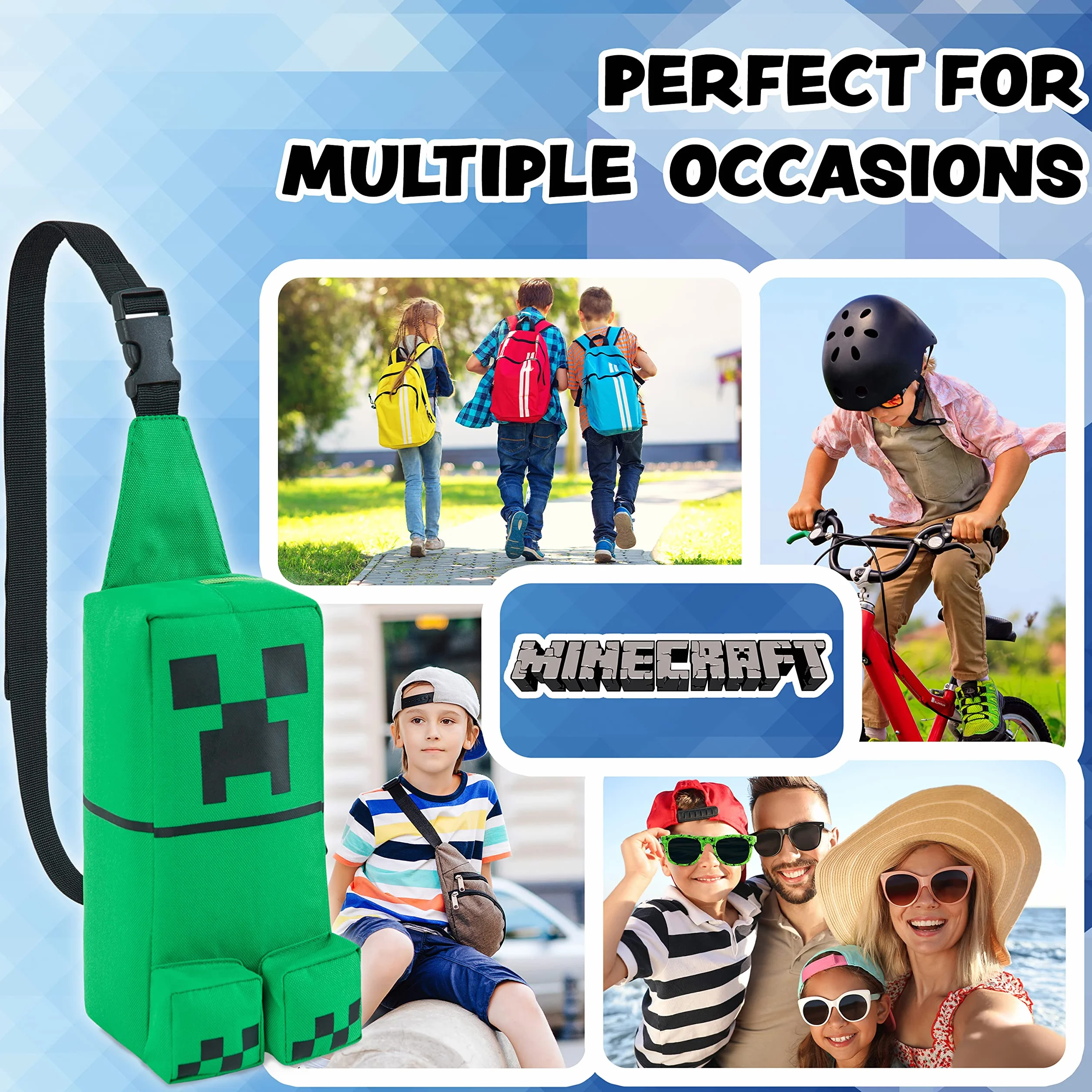 Minecraft Sac Bandouliere pour Garcon Ado, Sac Poitrine avec Sangle Réglable pour Voyage, Argent et Téléphone, Idee Cadeau Gaming Accessoire