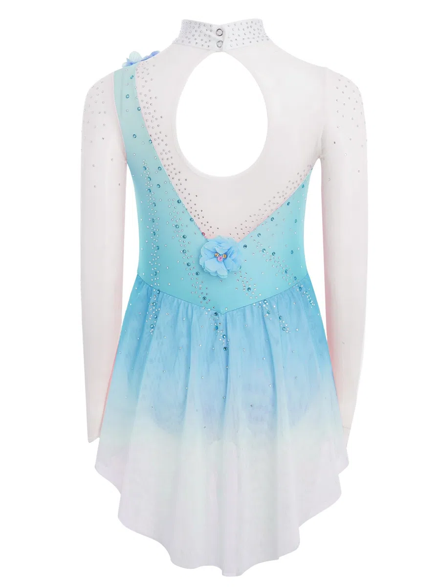 Oyolan Robe Patinage Artistique Fille Tenue Patinage sur Glace Justaucorps Manches Longues Strass Costume