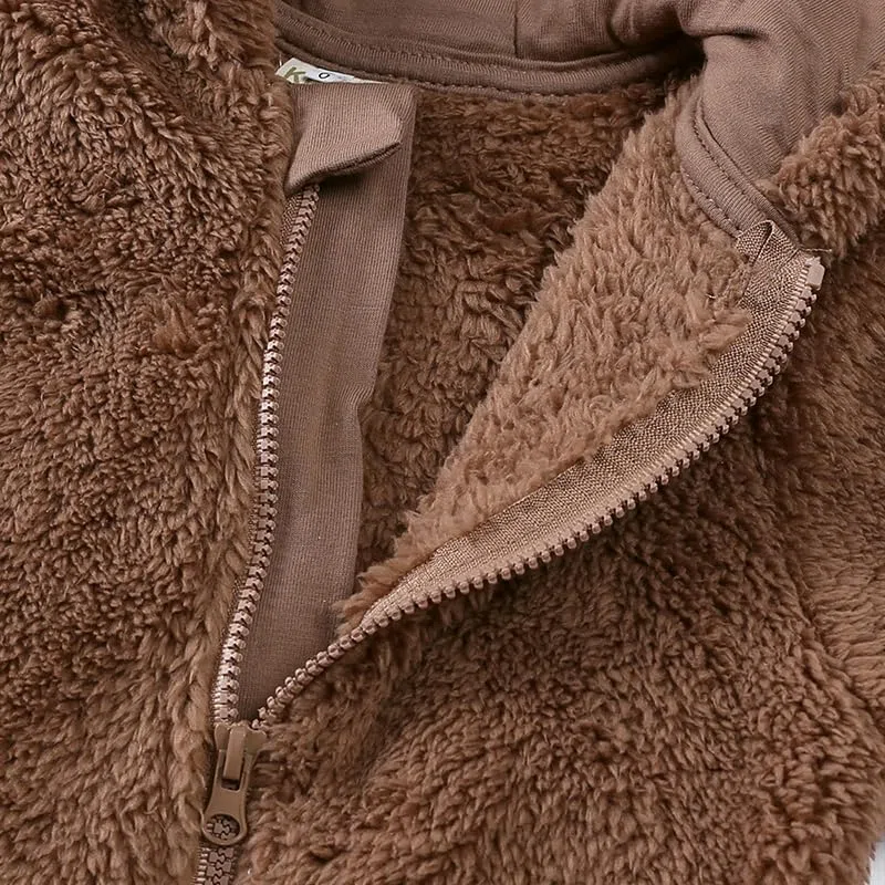 Verve Jelly Combinaison d'hiver à fermeture éclair pour bébé nouveau-né garçon fille oreilles et pieds d'ours sweat à capuche combinaison d'hiver en polaire chaude vêtements