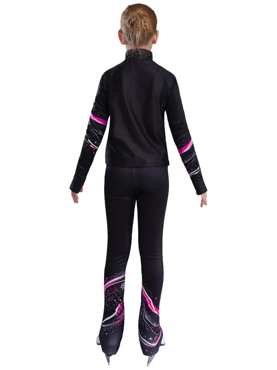 Enfant Fille Ensemble de Patinage Artistique Tenue Danse sur Glace Costume Gymnastique Vêtement Polaire Chaud