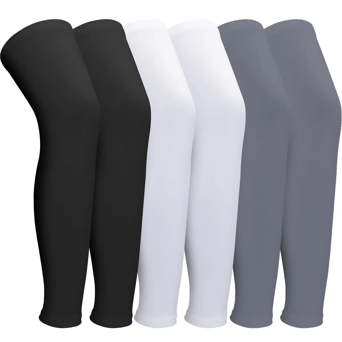 Lot de 3 paires de manchettes de compression - Protection solaire UV - Longues manchettes de compression pour cyclisme, course, basketball, hommes et femmes (noir, blanc, gris), Blanc, noir,