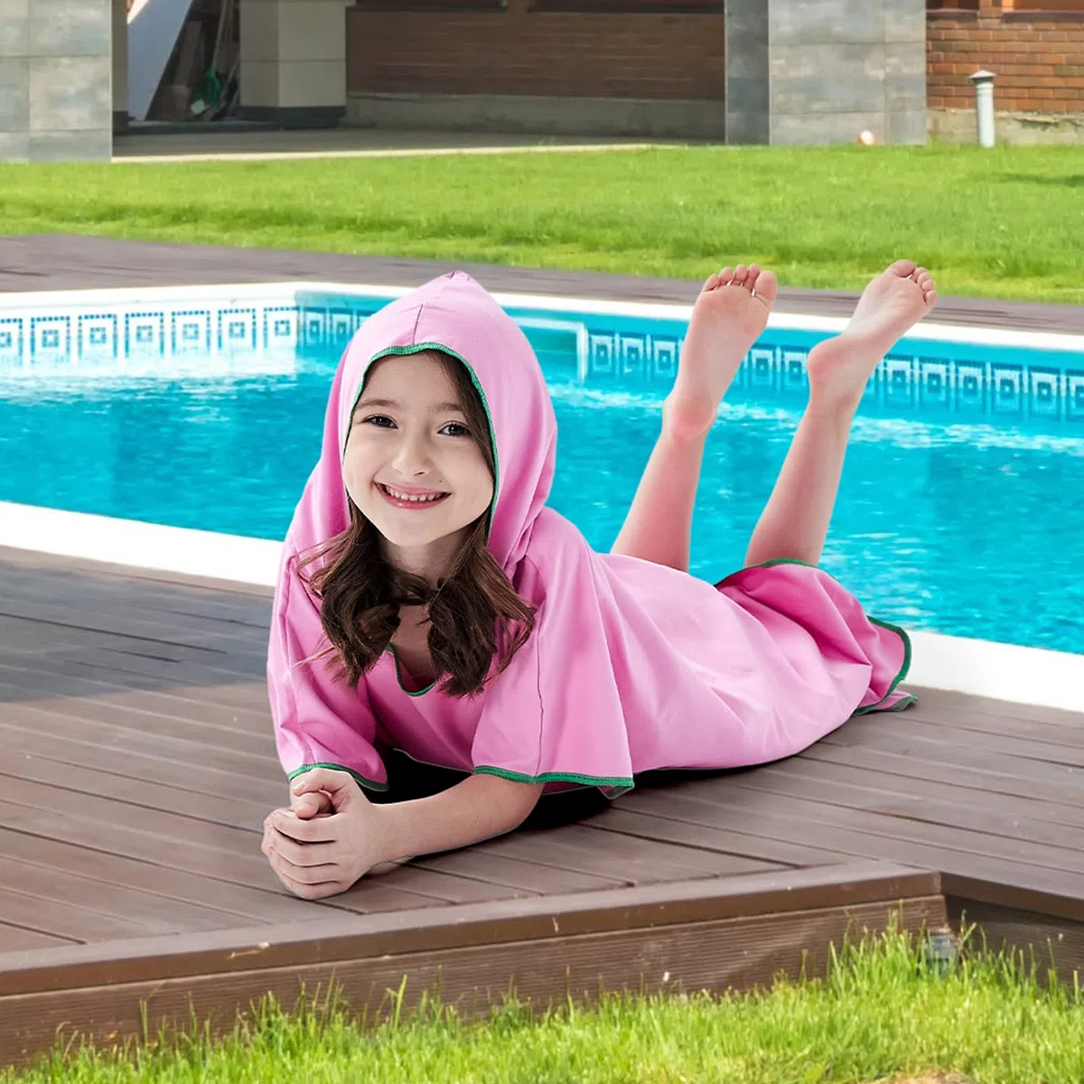 Poncho de Bain Enfant Serviette Microfibre de Plage Serviette Piscine avec Capuche, Poncho Natation à Séchage Rapide pour Garçons Filles Été Surfant Voyage, Rose
