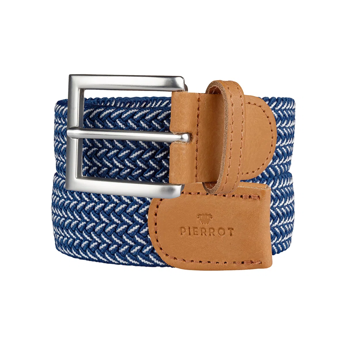 PIERROT Ceinture Tressée Élastique Made in France - Ceinture Elastique pour Hommes Étirable avec Tissu Souple 105cm à 120cm - Fabrication Artisanale Boucle en Acier & Finitions en Cuir