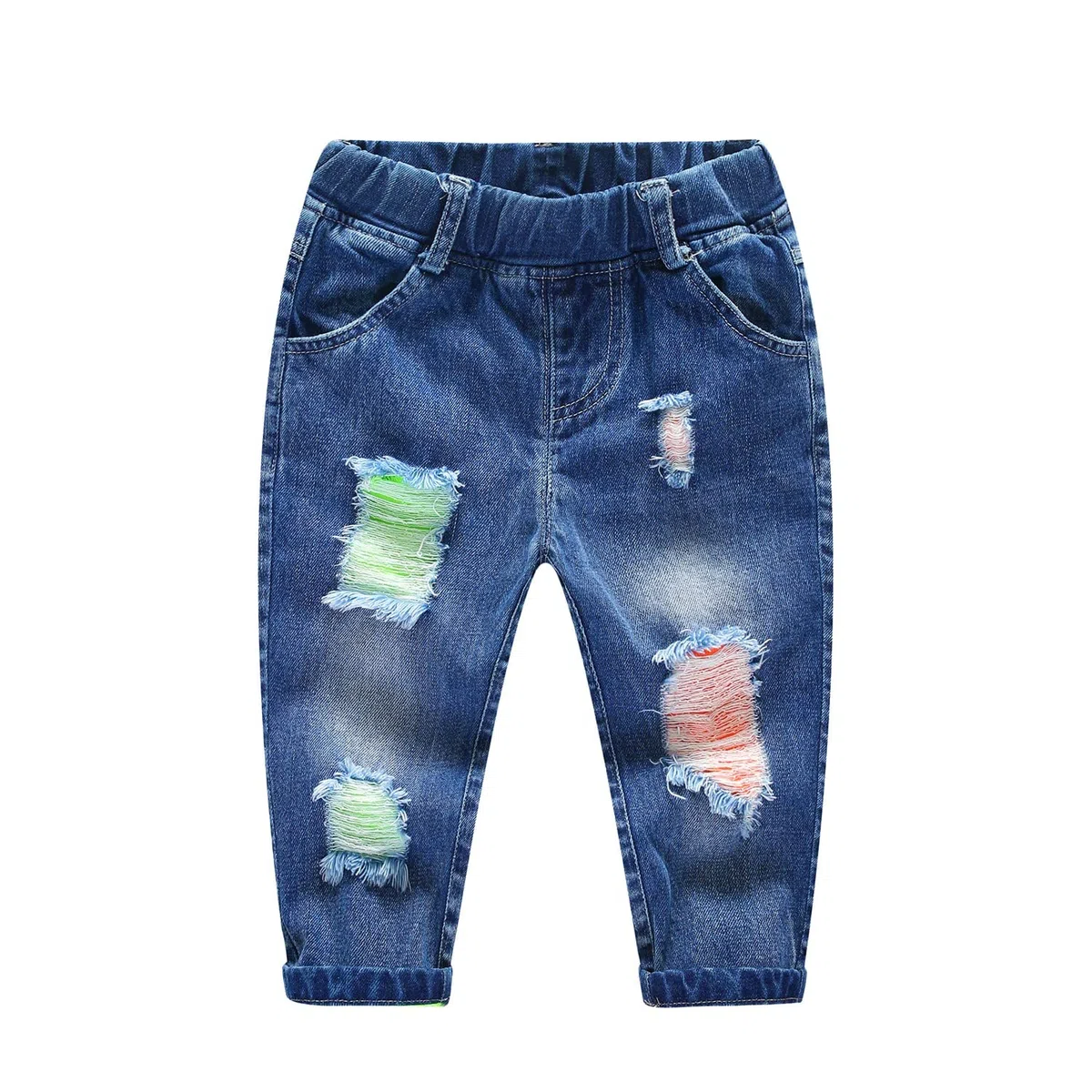 KIDSCOOL SPACE Vaquero rasgado Para bebé, Pantalones de mezclilla desgastados Con Cintura elástica Para niños pequeños