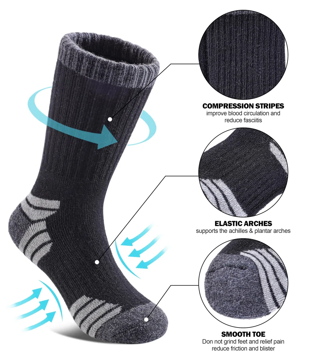 SDBING Lot de 6 paires de chaussettes de randonnée en laine mérinos pour enfants, garçons et filles, avec coussin épais et chaud
