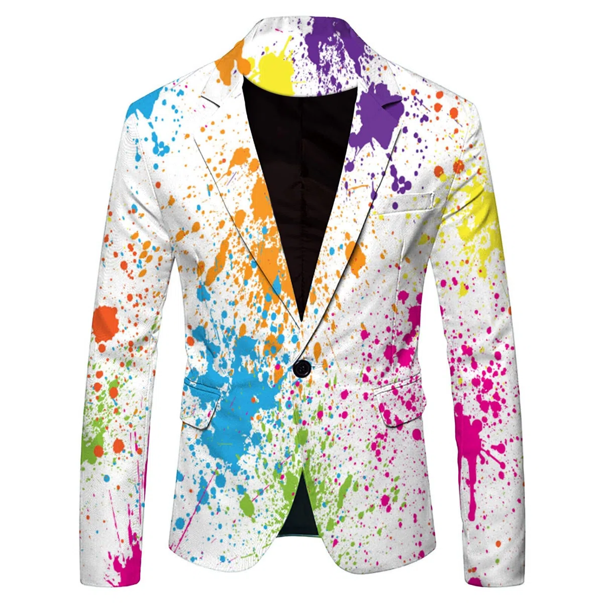 Veste de costume multicolore à manches longues pour homme - Costume funky - Blazer fluo coloré - LGBT Pride - Mois de fierté - Veste élégante pour bal de fin d'année - Costume de carnaval -