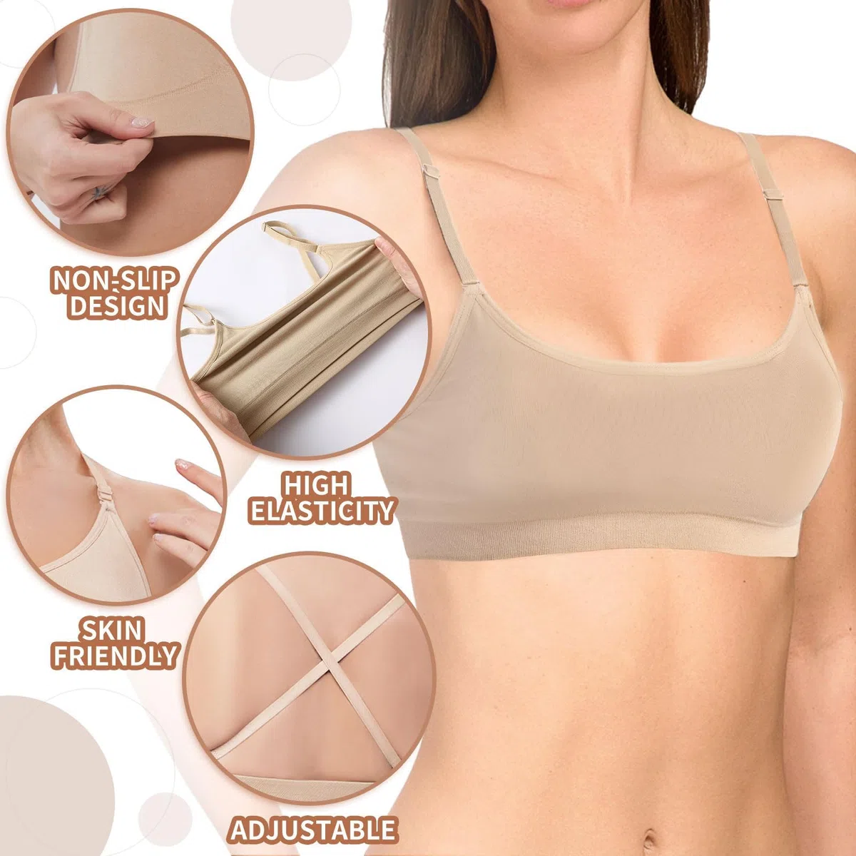 Soutien-gorge de danse pour fille - Soutien-gorge élastique sans couture sans fil avec 2 paires de bretelles transparentes réglables et interchangeables et couvertures en silicone