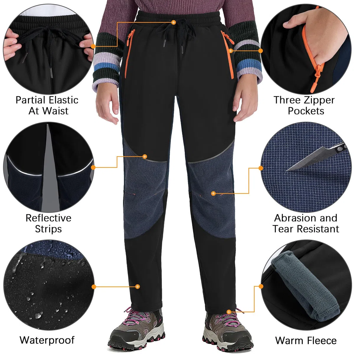 ANGEL CITIZ Pantalon Ski Enfant Softshell Doublé Thermique Imperméable Coupe Pantalon de Montagne Outdoor Randonnée Neige pour Garçons Filles