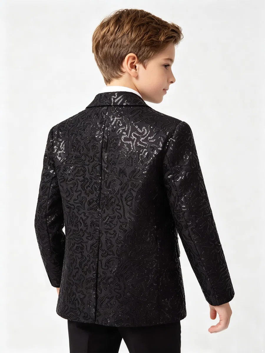 inhzoy Enfant Garçon Costume Paillette de Mariage Manches Longues Élégant Sequin Blazer Vestons Smoking Banquet Party Formal Gentleman Brillant Costume
