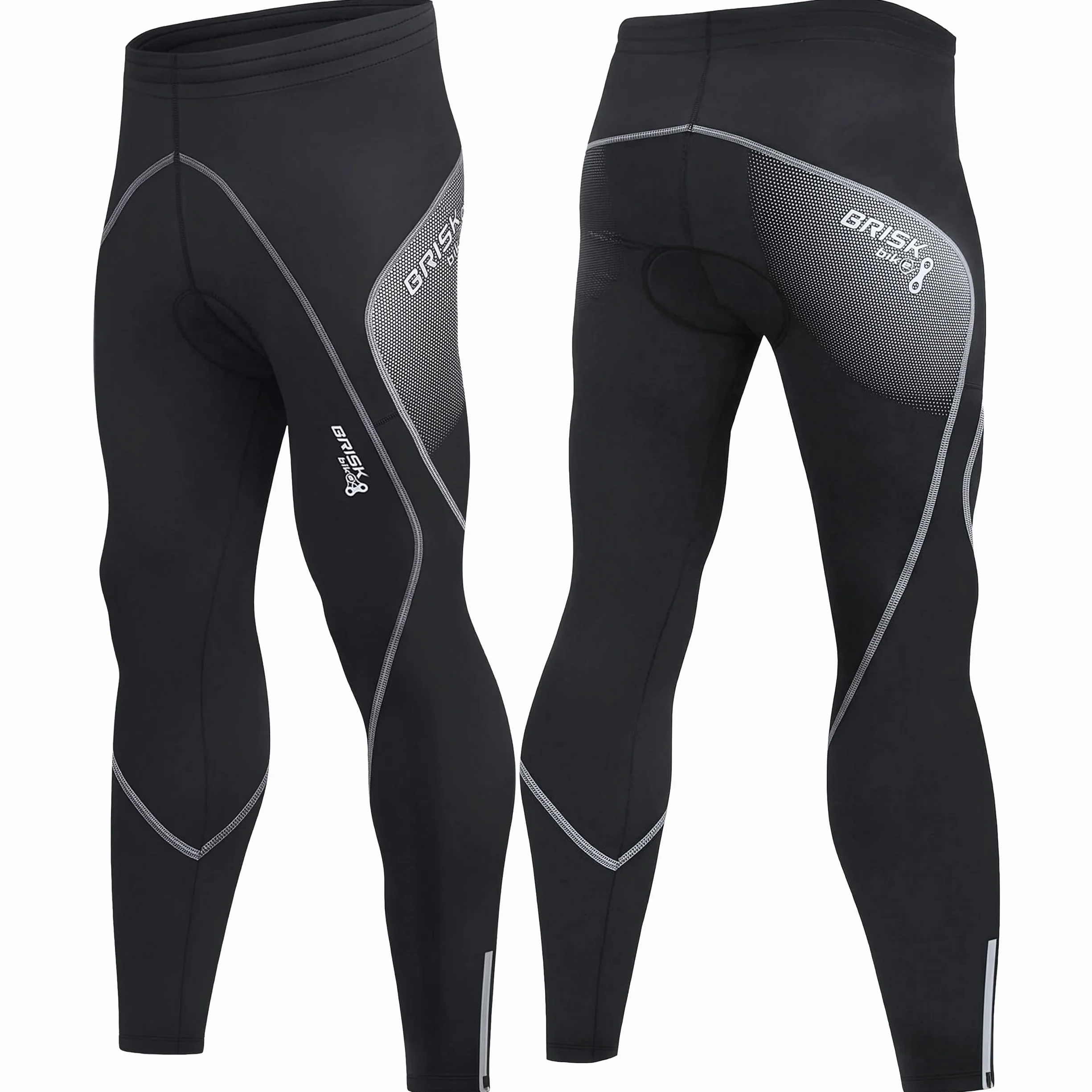 Brisk Bike Pantalon Cycliste Homme Long avec Fermetures éclair réfléchissantes, Extensible, rembourré, en Coolmax Pantalon Velo