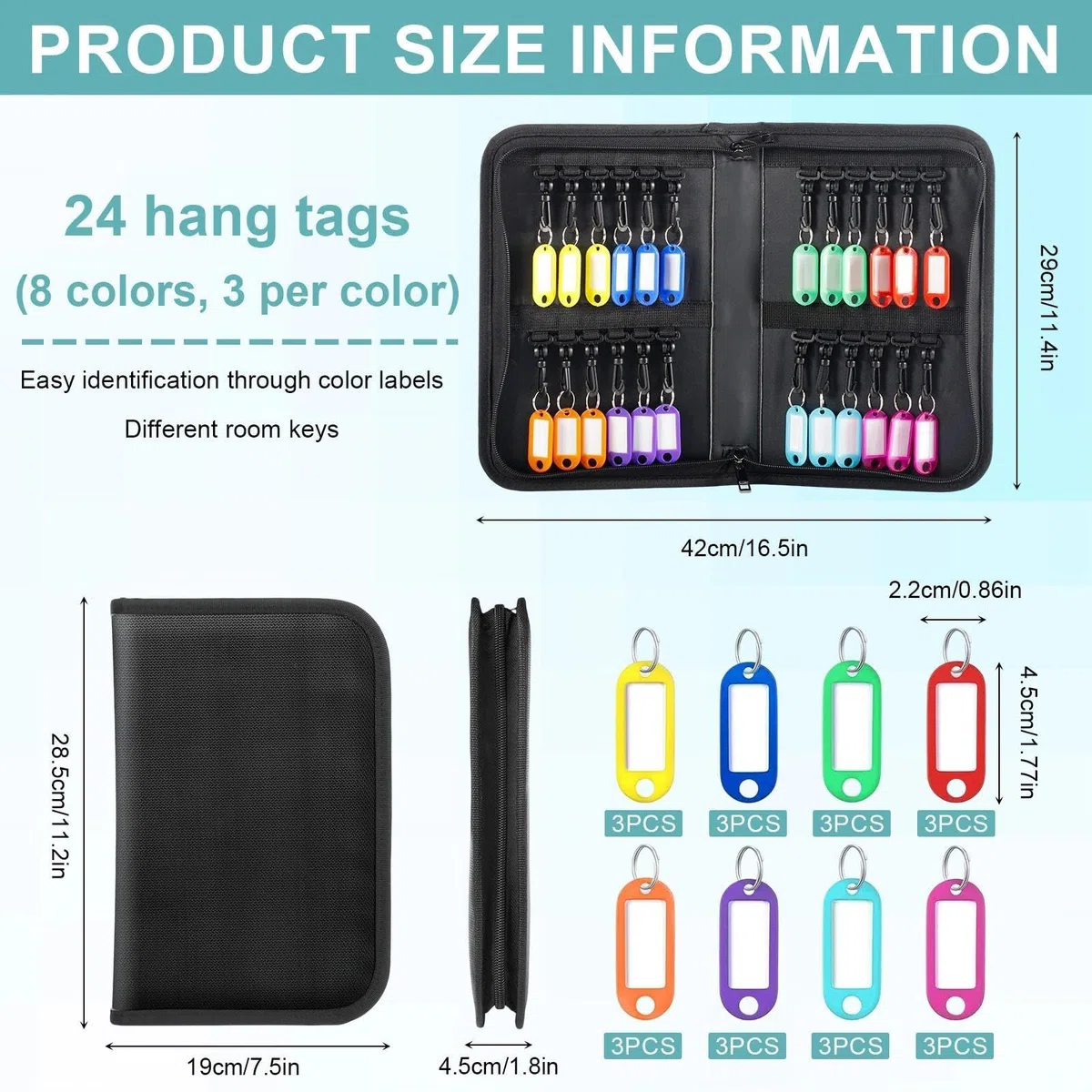 Organisateur de Trousse de Clés à Fermeture Etanche Portable avec 24 Crochets et Etiquettes Livre de Rangement Cles pour Bureaux Agences Immobilieres et Hotels