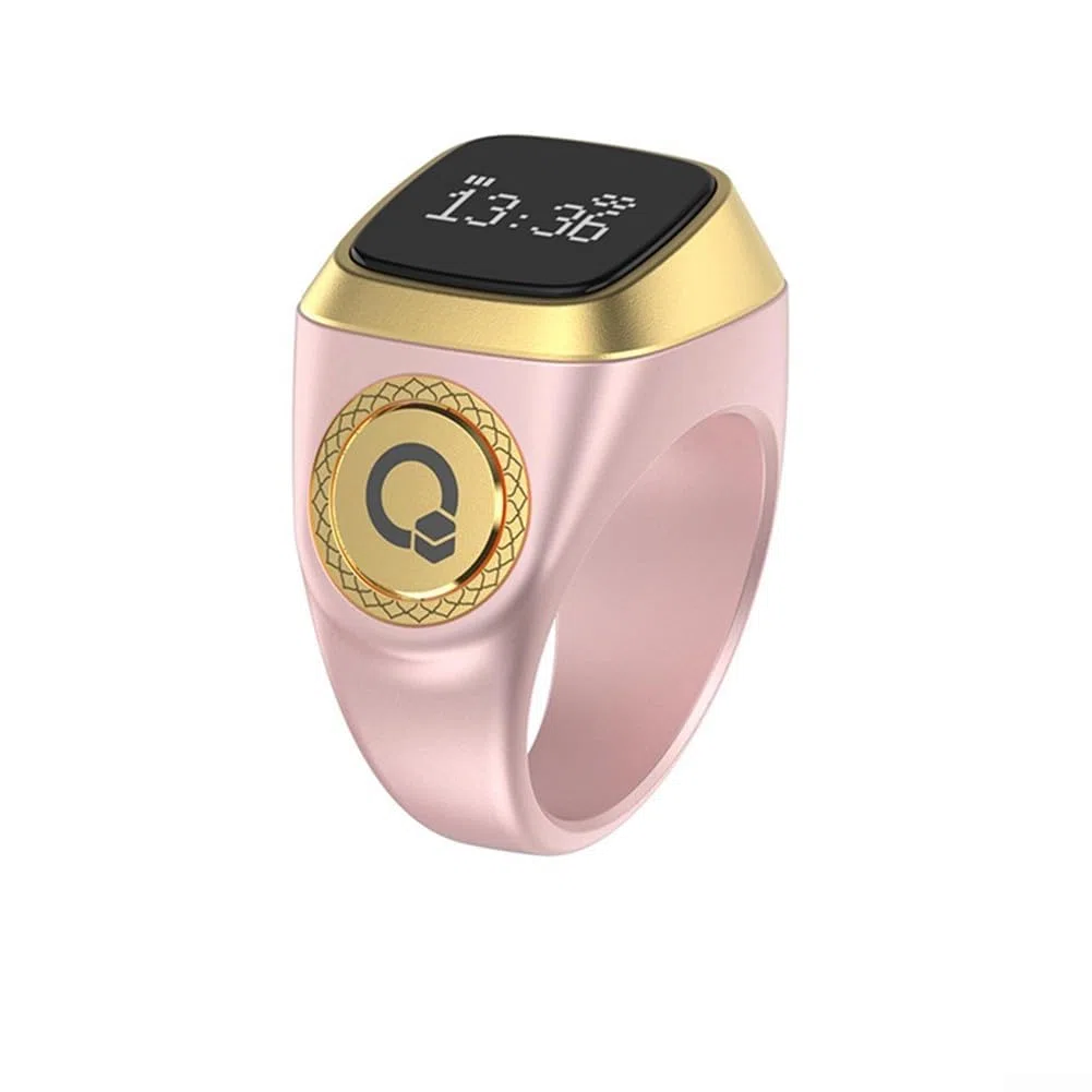 Bague Zikr intelligente par IQibla - Bague compteur numérique étanche intelligente, avec 5 notifications d'heure de prière et alertes par vibration pour hommes et femmes avec 3 tailles (20