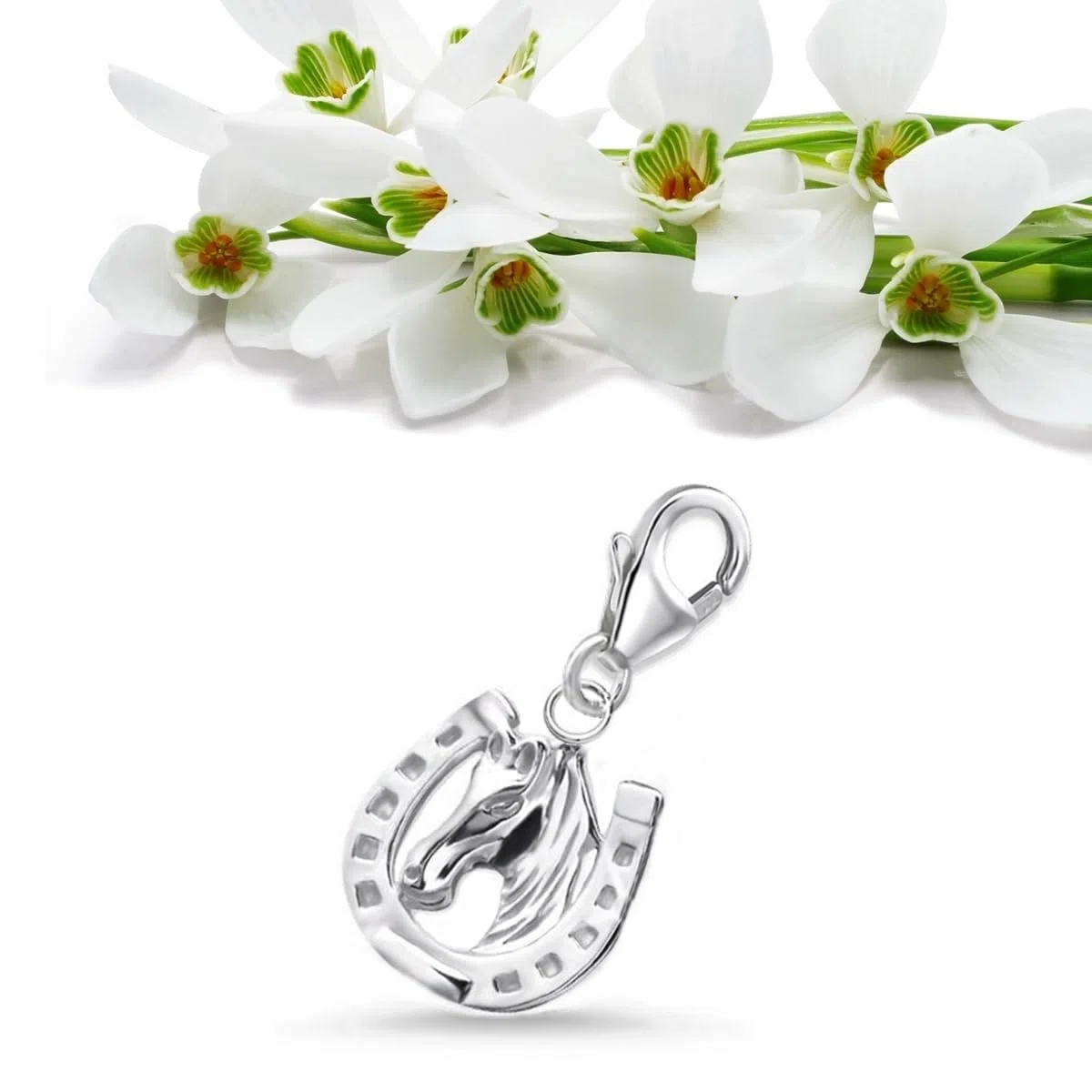 Goldene Hufeisen Pendentif mousqueton en argent véritable 925 pour bracelet à breloques, 21 mm, Argent sterling, Pas de pierre précieuse