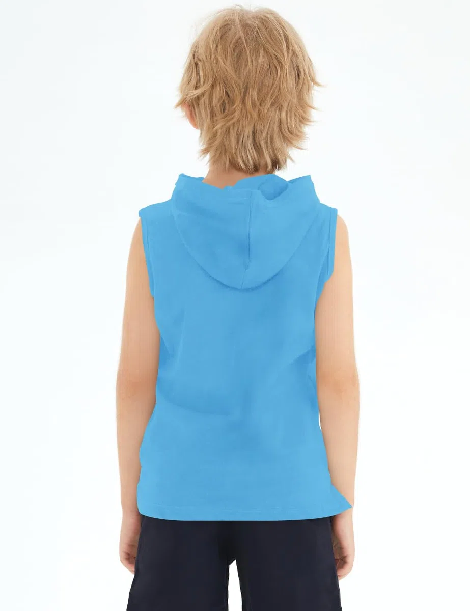 Spring&Gege Débardeur à capuche uni basique sans manches pour garçon - Uniforme d'entraînement - T-shirt confortable (5-14 ans)