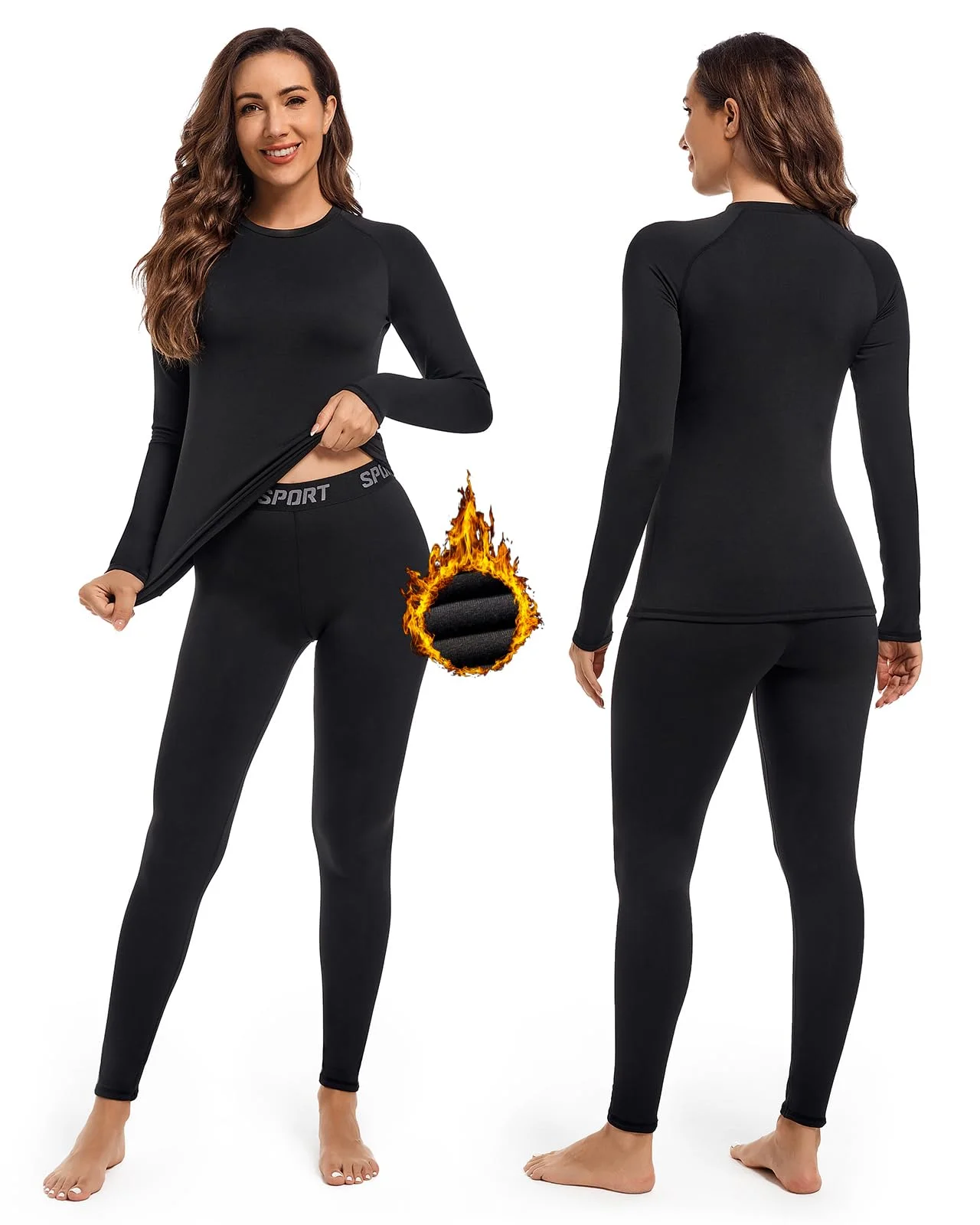 sous Vetement Thermique Femme, Ensemble de sous-Vêtement Ski Grand Froid - Femme à Manches Longues Couche de Base Haut et Pantalon Chaud Leggings Automne Hiver pour Ski