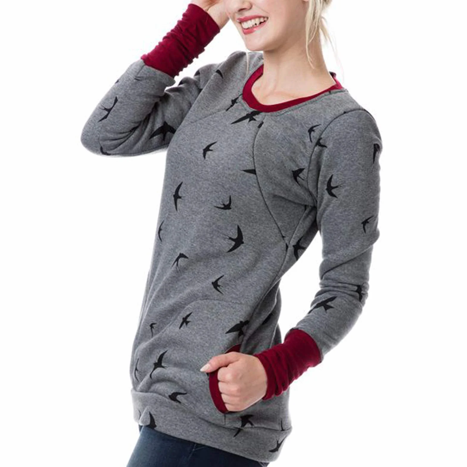 Generisch 2025 Pull Femmes Top Allaitement Sweat-shirts Femmes Enceintes Maternité Blouse de Maternité Vêtements Pour Les Potelées