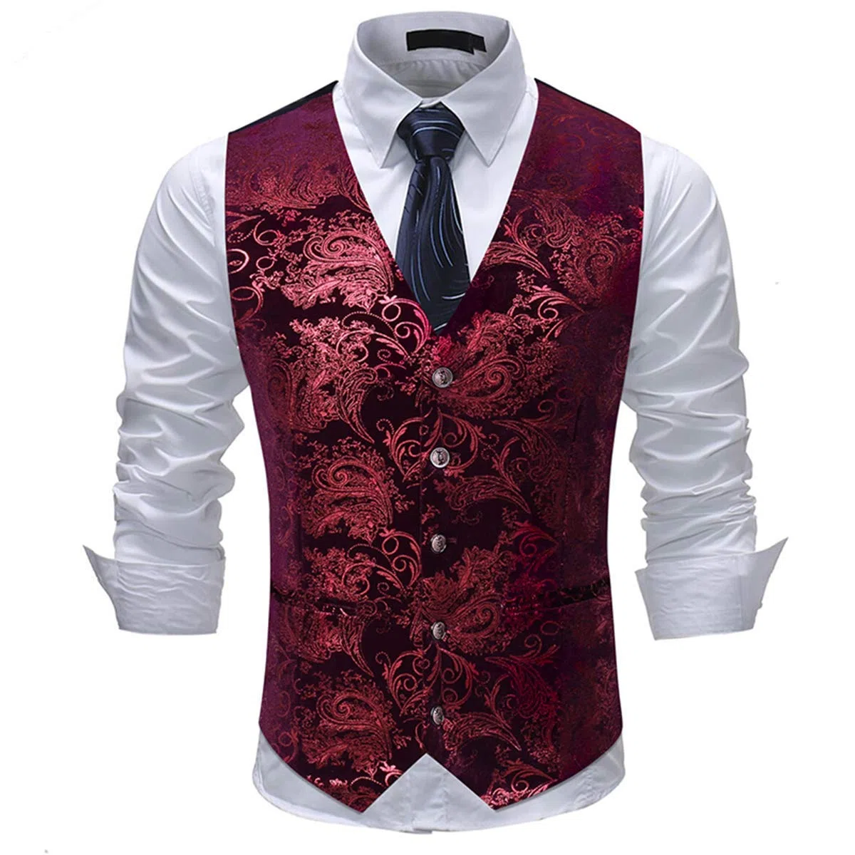 Allthemen Gilet Homme Classique Paisley Floral Jacquard Gilet Mariage Luxe Soirée Slim Fit Gilet de Costume pour Homme