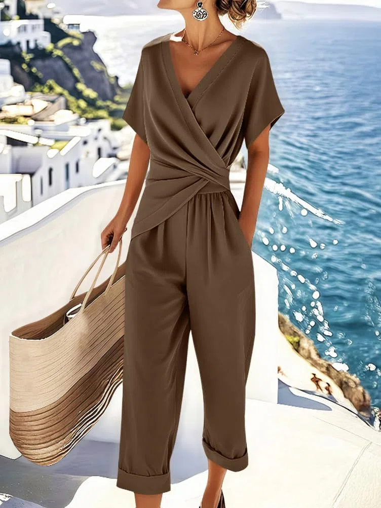 shownicer Ensemble Femme 2 Pièces Chic et Elegant Tenue Manches Courtes Top Et Pantalon Ensembles Ete Décontractée Tenue
