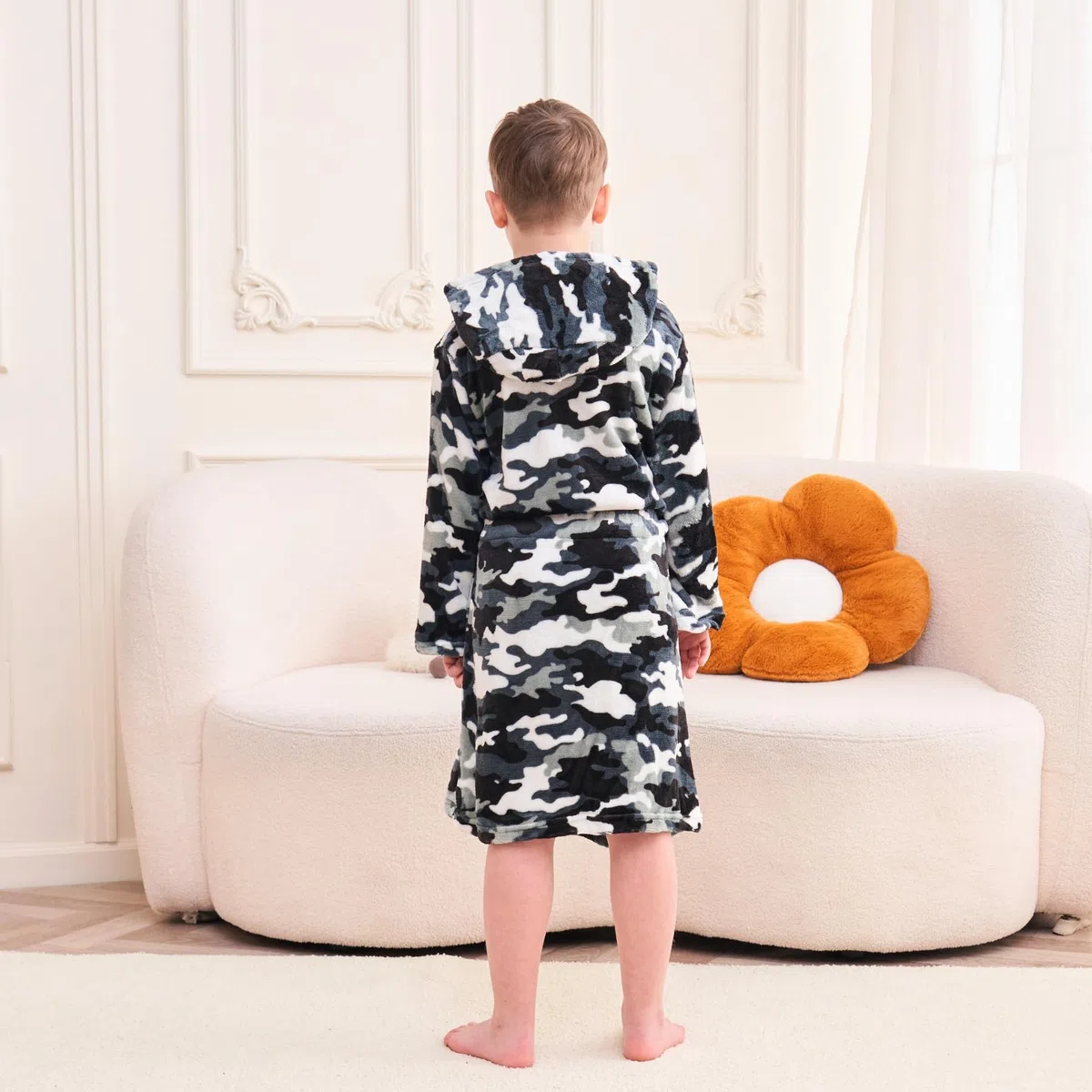 Peignoir à Capuche Doux pour Garçon Molleton Robe de Chambre Vêtements de nuit Enfants