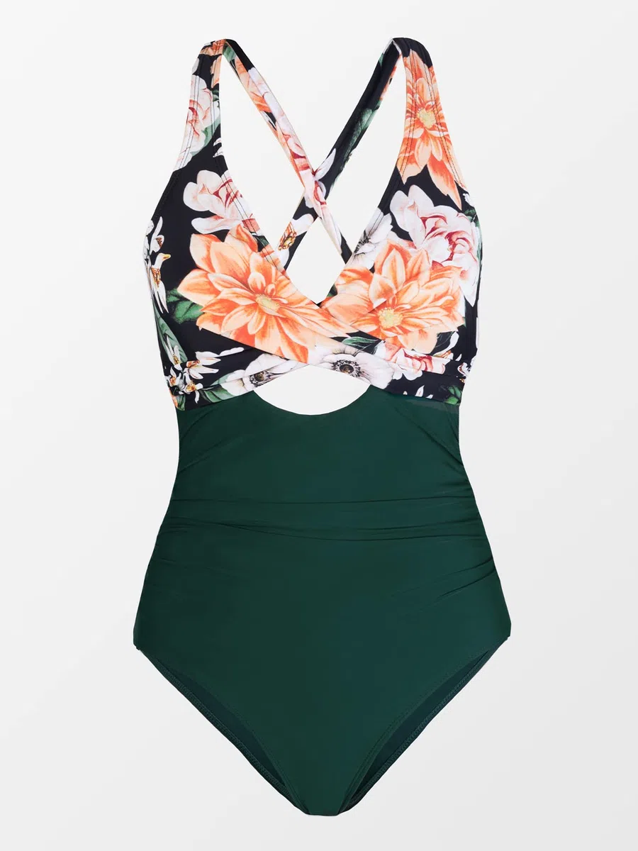 CUPSHE Maillot de bain une pièce pour femme - Contrôle du ventre - Col en V - Bretelles larges - À nouer soi-même