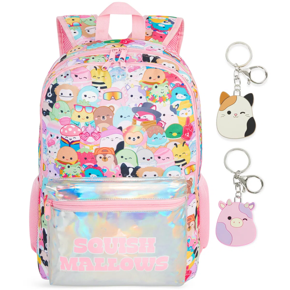 Get Trend Squishmallows Sac a Dos Enfant Fille, Bretelle Réglable Rembourré et Fermeture Eclair Cartable avec 2 Porte Clef, Cadeau Fille (Multi Squishmallows)