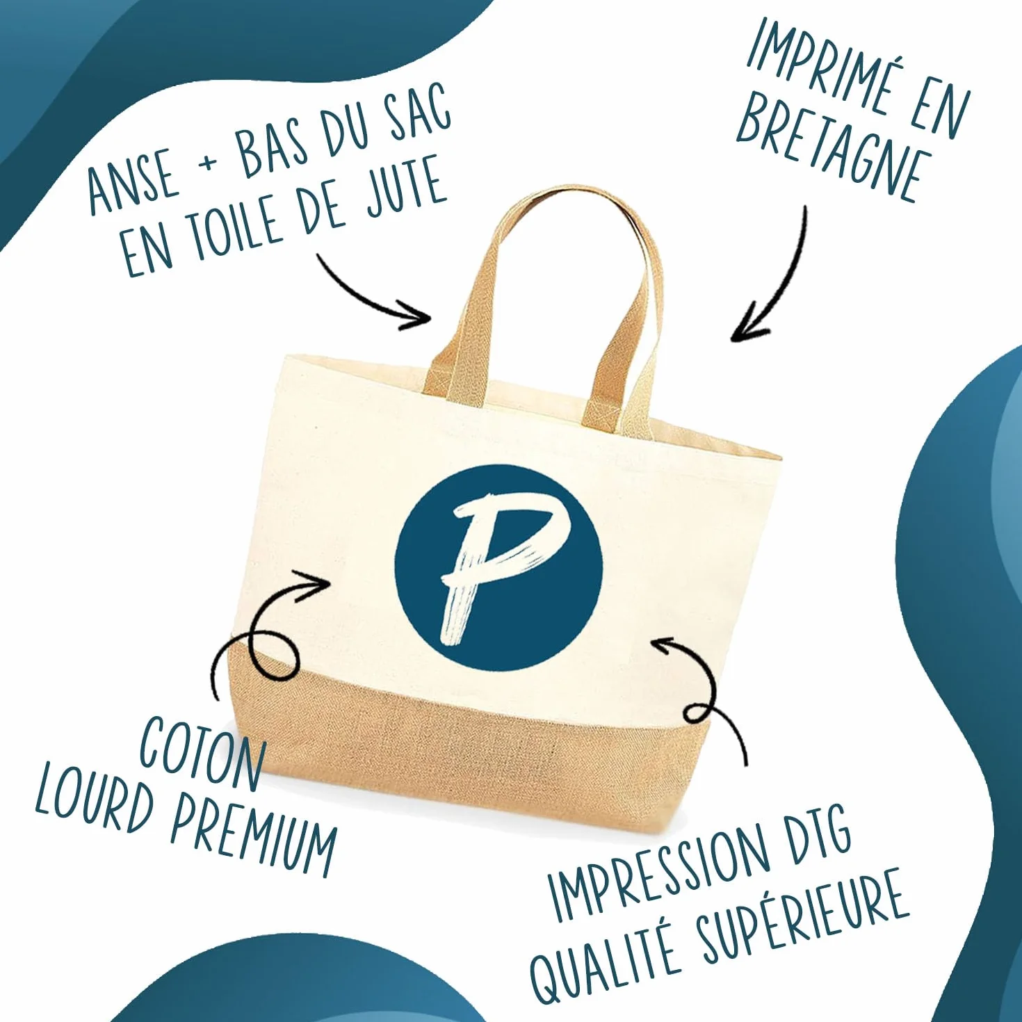 Sac Cabas de Plage Personnalisable | Toile de Jute Coton Courses Idée Cadeau Collègue Bureau Travail
