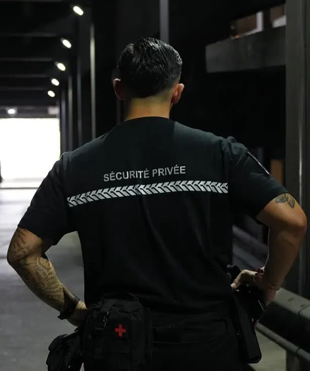 Tee Shirt 210g Inscriptions et Bande Sécurité Privée Noir - Safetek by GK