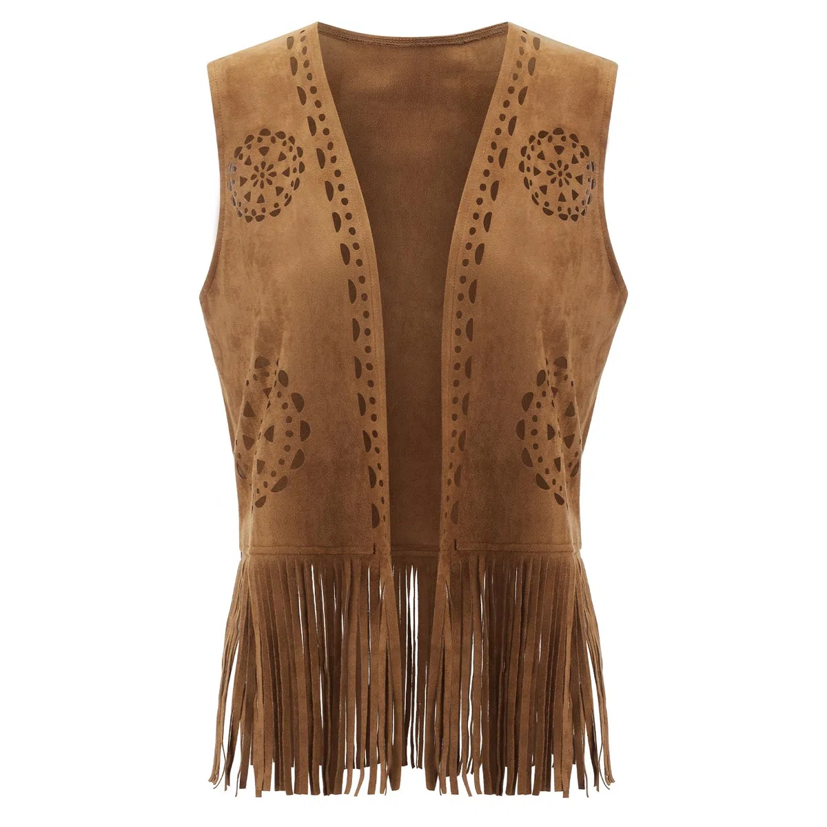 SANSIWU Gilet à franges sans manches en daim synthétique avec rivets pour femme Style western années 70