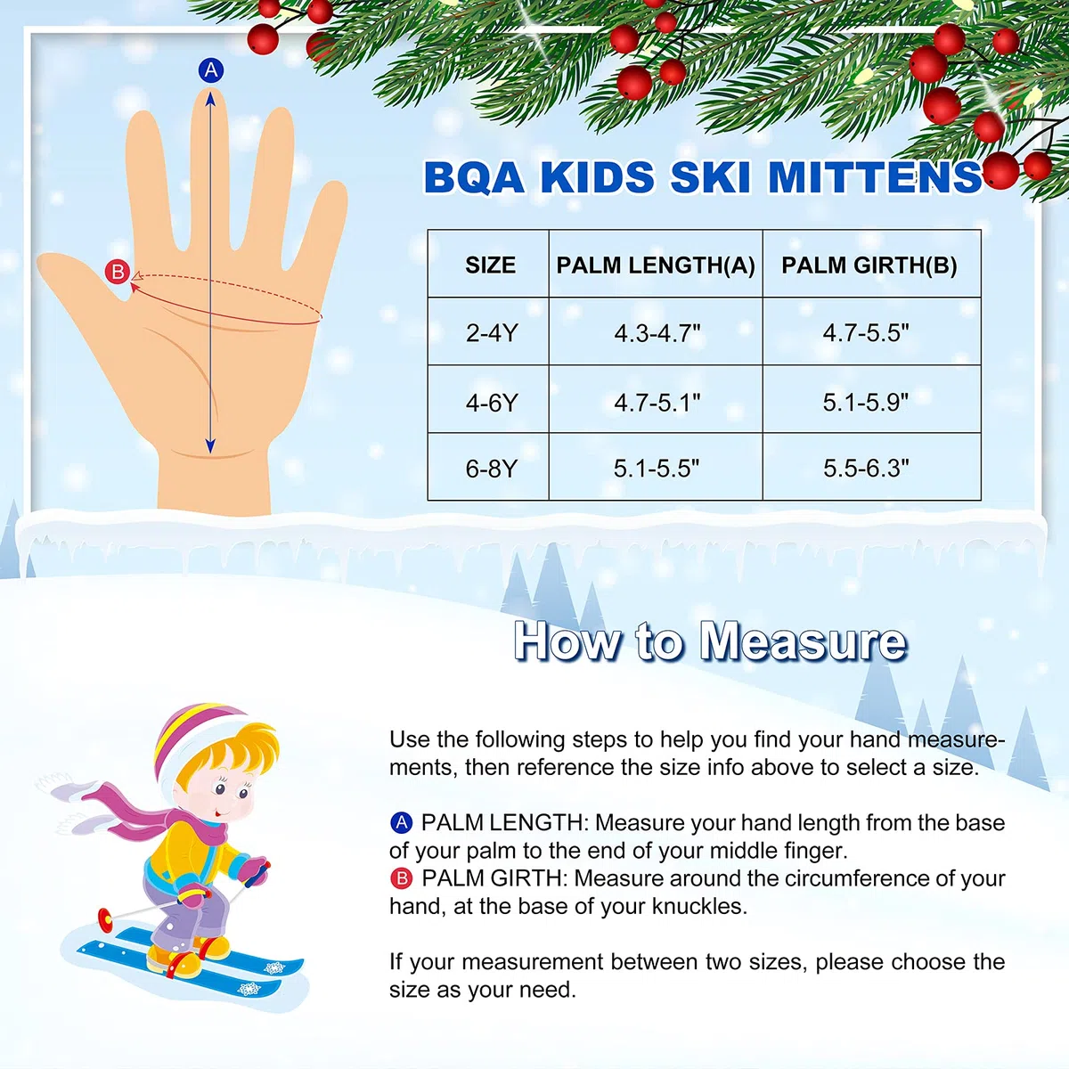 BQA Gants de Ski Enfant, Moufles de Ski Fille Garçon Chaud Étanches
