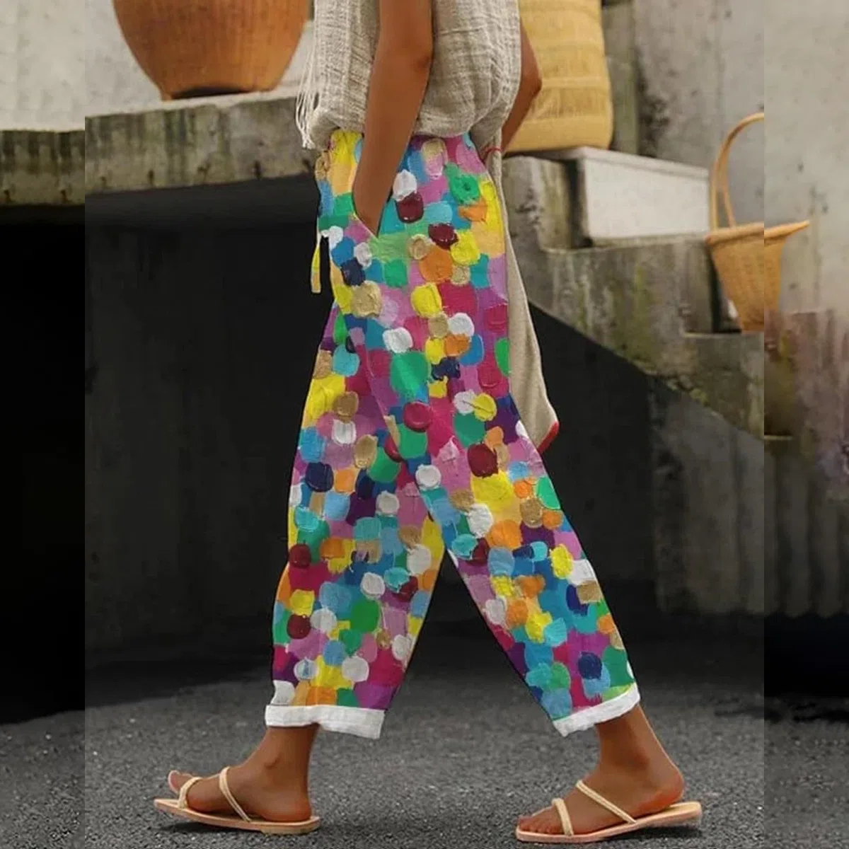 MJGkhiy Pantalon Lin Femme Long Élégant Pantalon de Plage Grande Taille Élastique Pantalon Large Décontracté Taille Haute Pantalon Jambe Large Léger Confortable Pantalon avec Poches