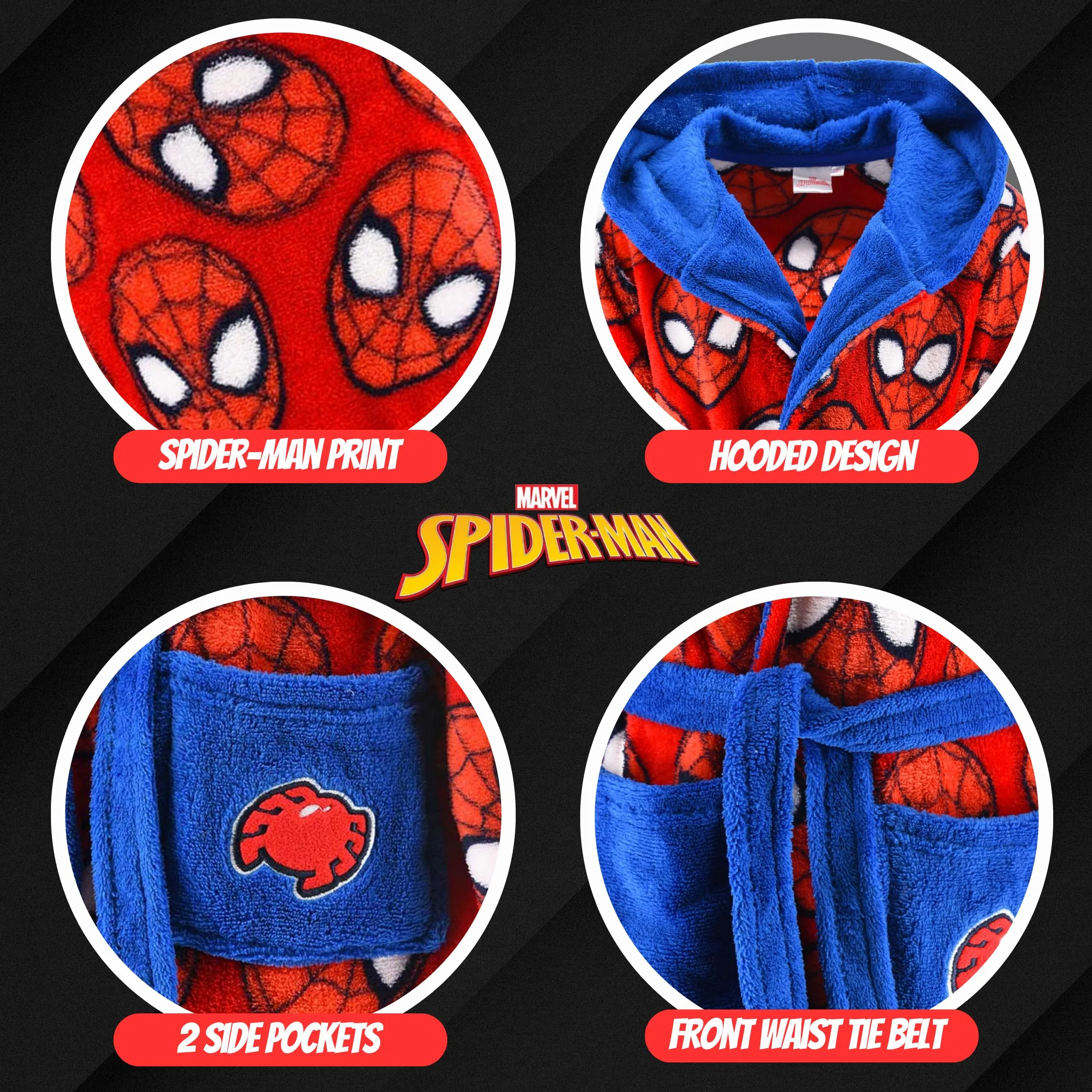 Marvel Spiderman Robe De Chambre pour Garçon, Robe D'intérieur pour Enfans en Polaire Douce, Tailles 3 à 8 Ans