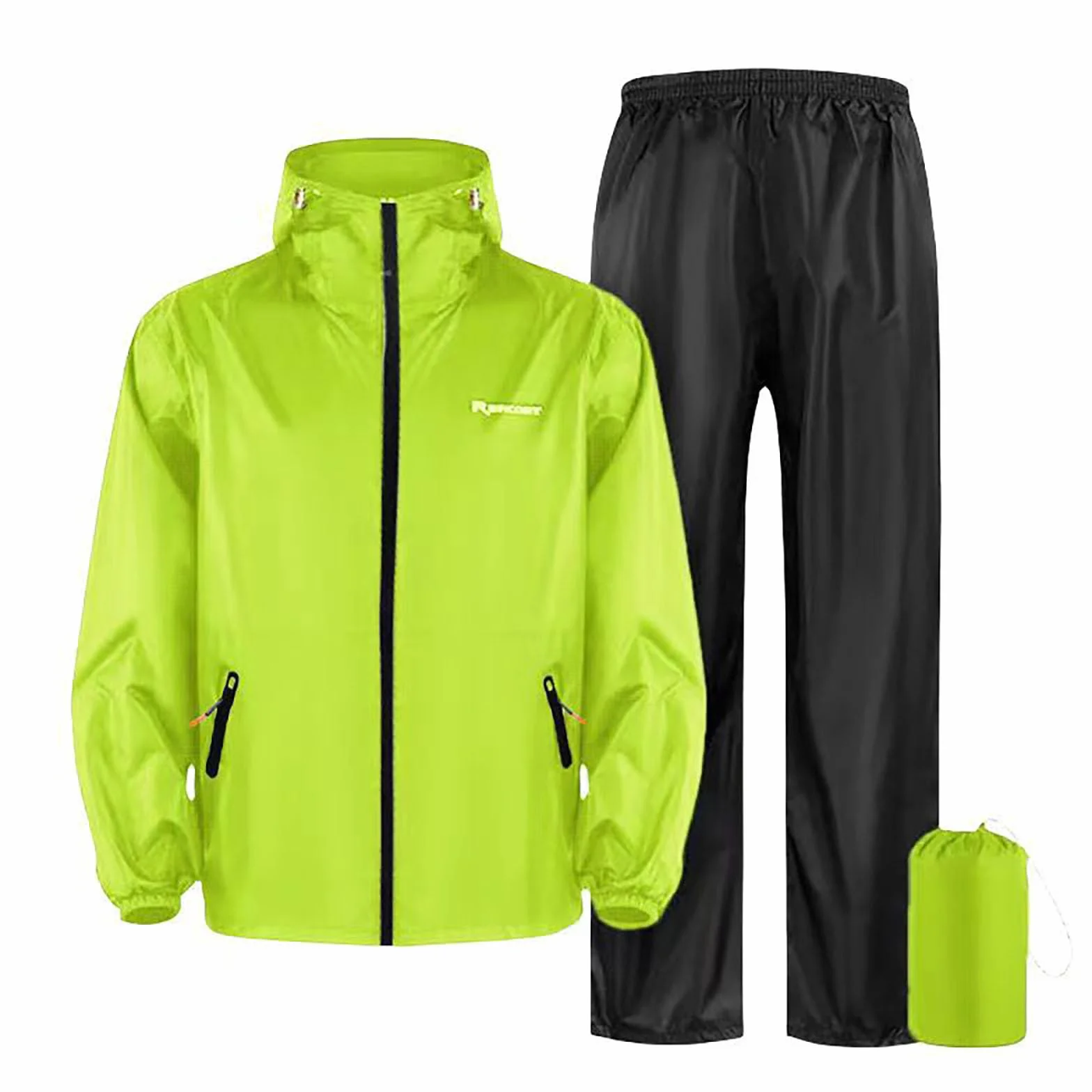 Ensemble de vêtements de pluie imperméable et coupe-vent pour homme - Veste de pluie confortable avec capuche et taille élastique - Pantalon de pluie 2 pièces - Combinaison de moto - Maillot