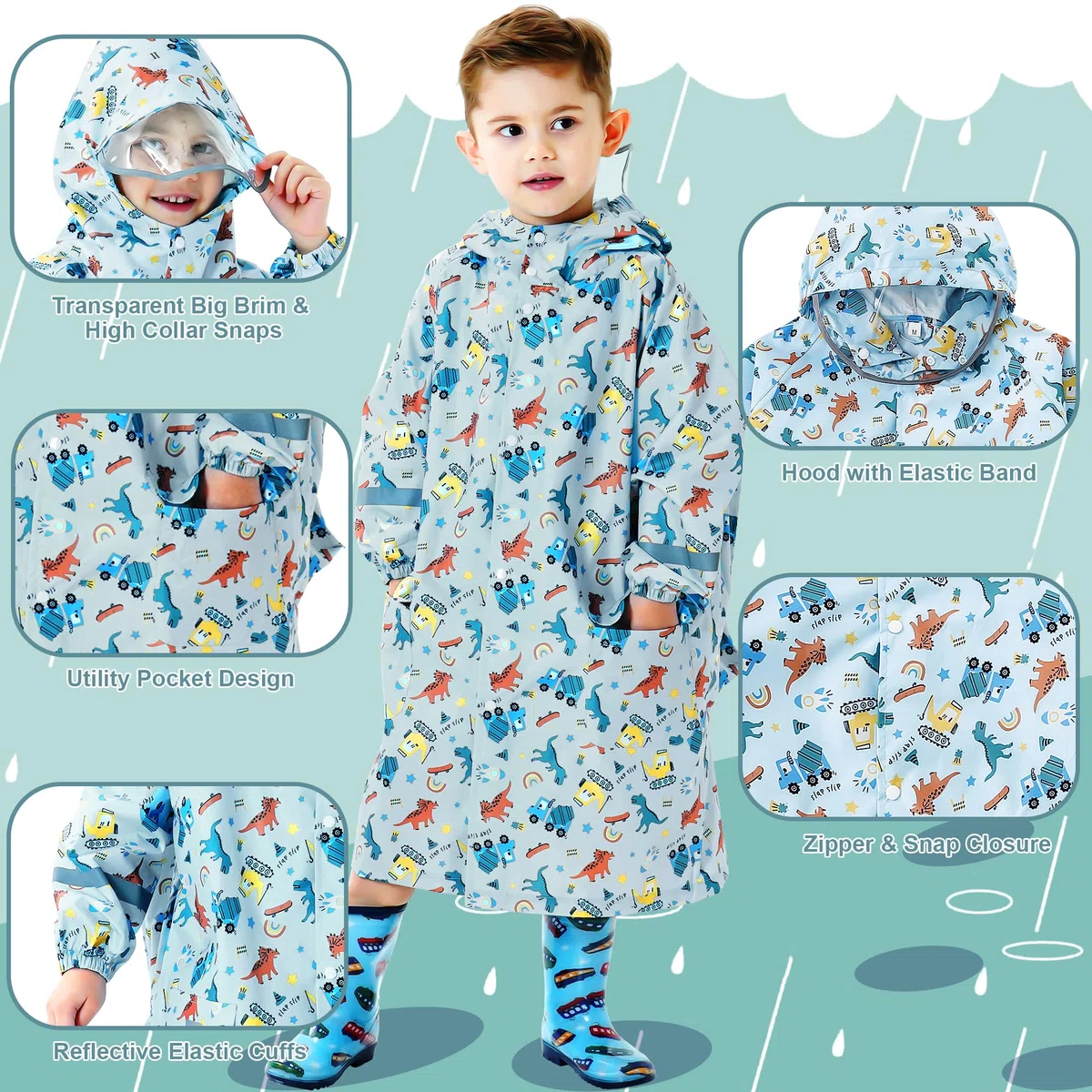 Imperméable Enfants Filles Poncho Pluie à Capuche Garçons Filles Respirant Léger Cape de Pluie Long Vêtements de Pluie Randonnée Camping Sport Vestes de Pluie 3-12 Ans