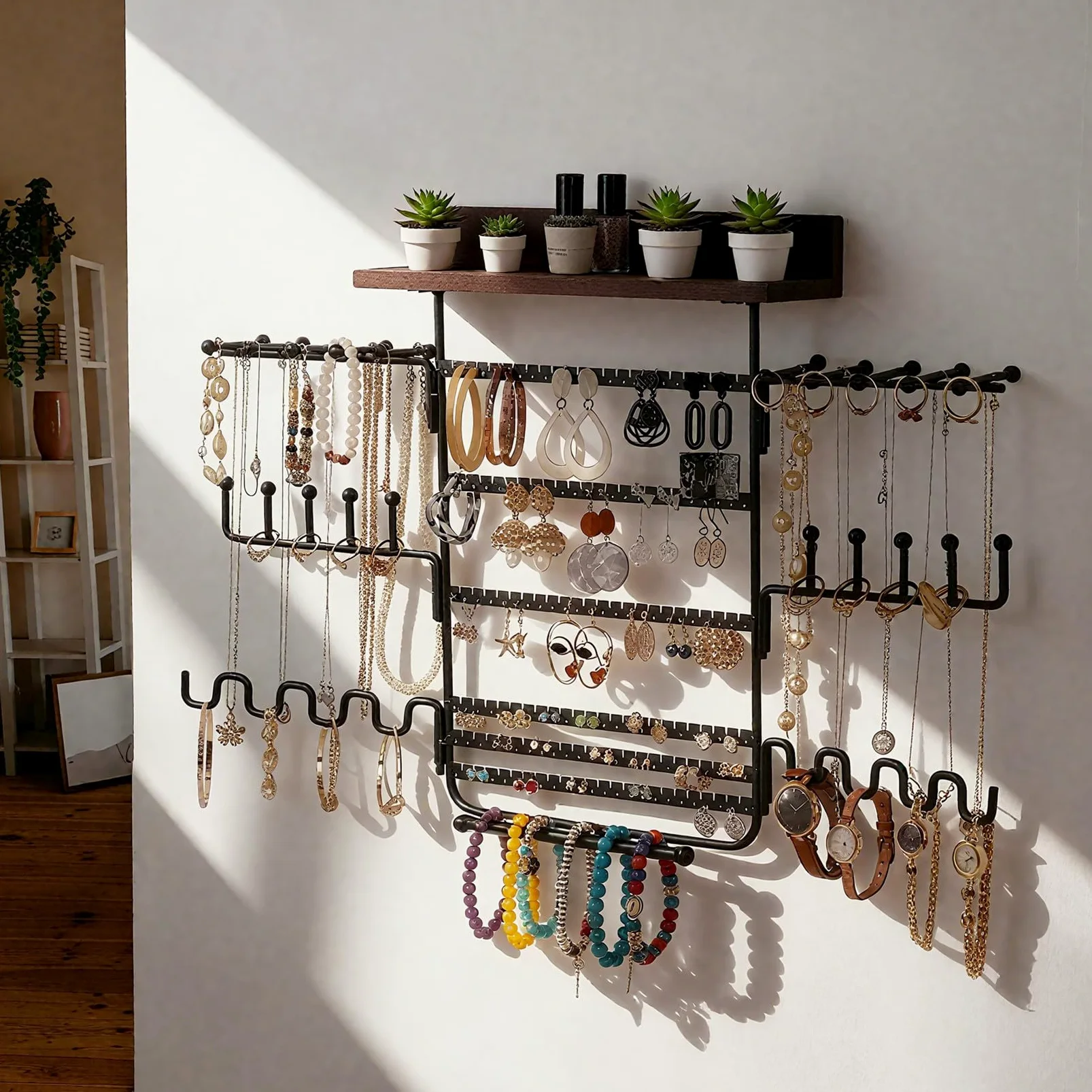 LONGBLE LBWH-28 Rangement de bijoux mural à suspendre pour colliers, boucles d'oreilles, bracelets, bagues, Rangement mural pour bijoux, Organiseur de bijoux Suspendu