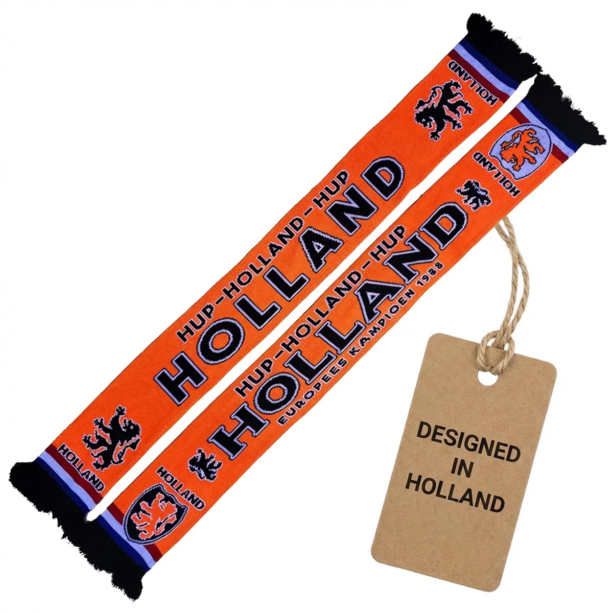 Generisch Holland Écharpe en tricot pour championnat d'Europe, Orange, noir., 135 cm