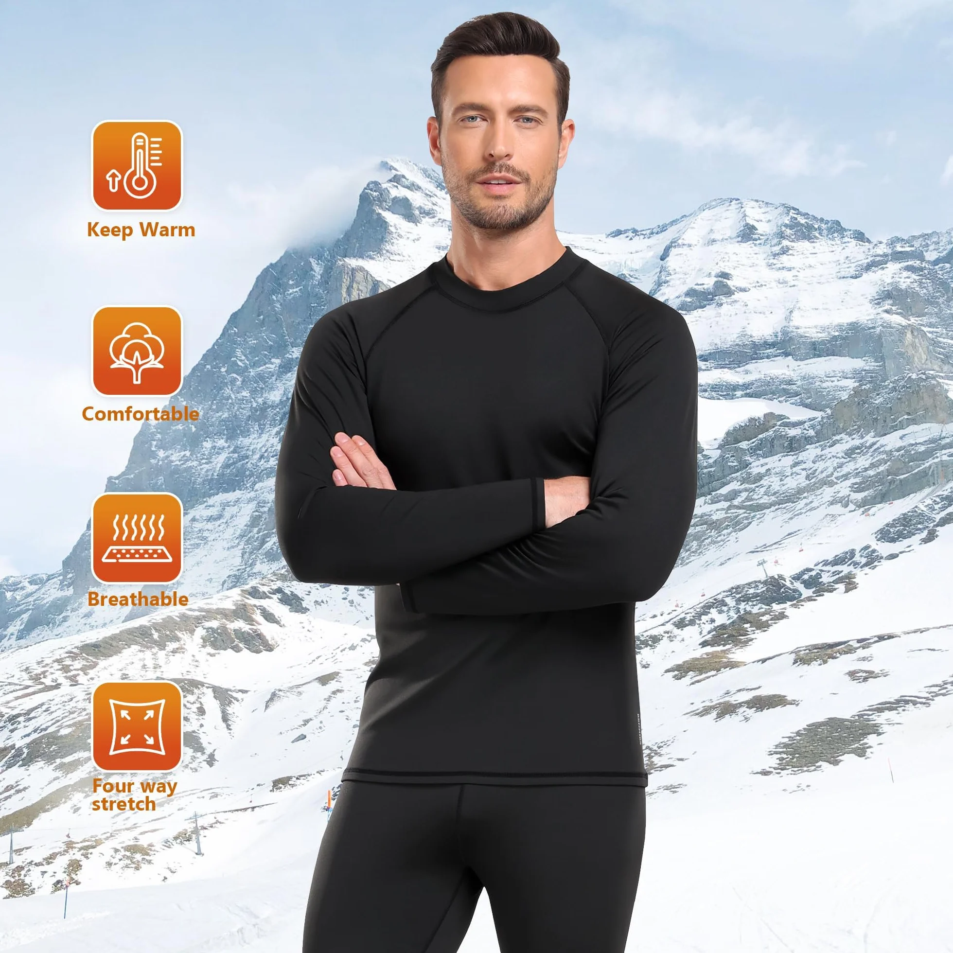 sous Vetement Thermique Homme Hiver sous-Vêtements Thermiques Homme sous Pull Thermique Énsemble Ski Collant Elasticité Ensemble Thermique Respirant sous Pantalon Thermique