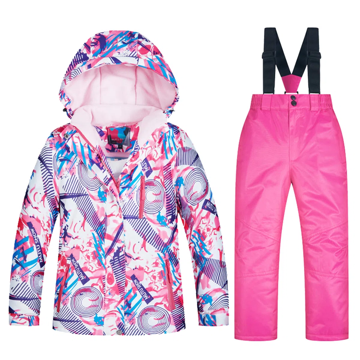 Ensemble de Ski Enfant Fille Garçon Veste de Ski Snow avec Salopette Matelassé Combinaison de Ski Neige Snowboard Imperméable Coupe-Vent