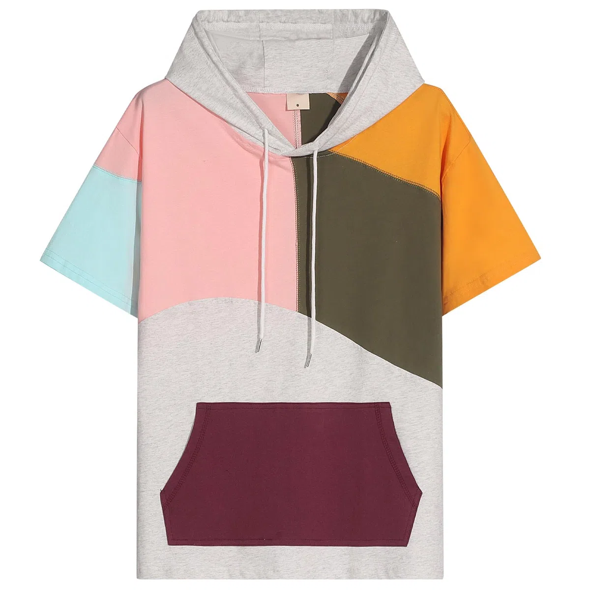 Sweat Manche Courte Homme Coton Tee Shirt à Capuche Color Block Pull à Capuche L'été Hoodie