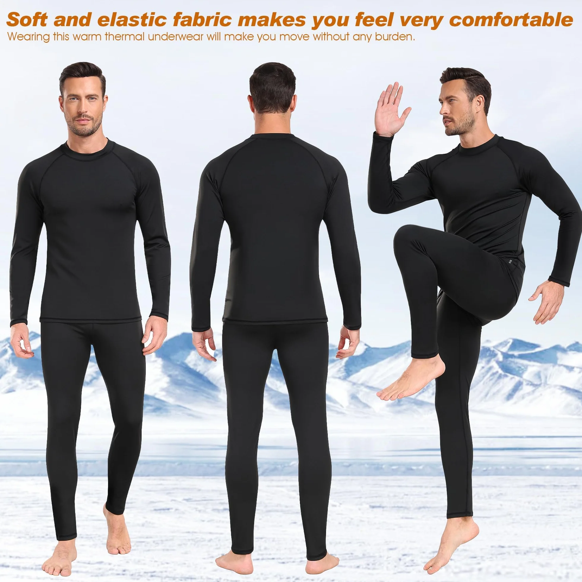 sous Vetement Thermique Homme Hiver sous-Vêtements Thermiques Homme sous Pull Thermique Énsemble Ski Collant Elasticité Ensemble Thermique Respirant sous Pantalon Thermique