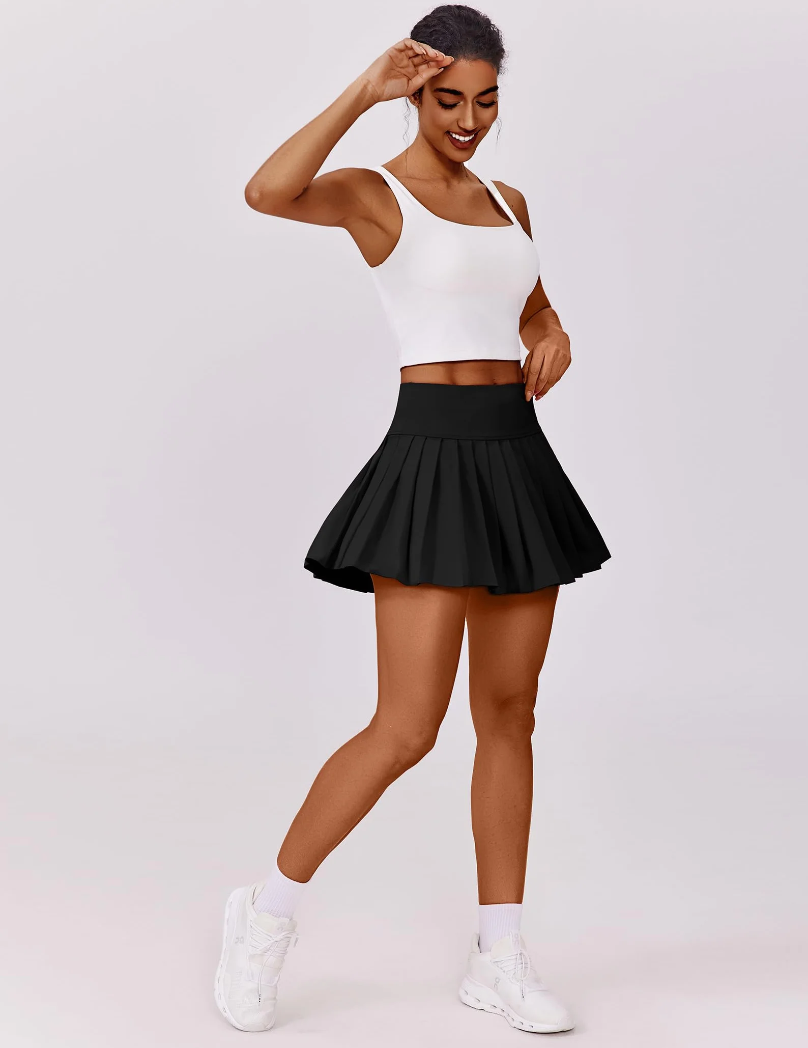 PINSPARK Jupe De Tennis PlisséE pour Femme, Taille Haute, Jupe Sport, Jupe-Short en V, Mini-Jupe, Jupe-Culotte avec Protection UV, Golf, D'EntraîNement, Course ExtéRieur