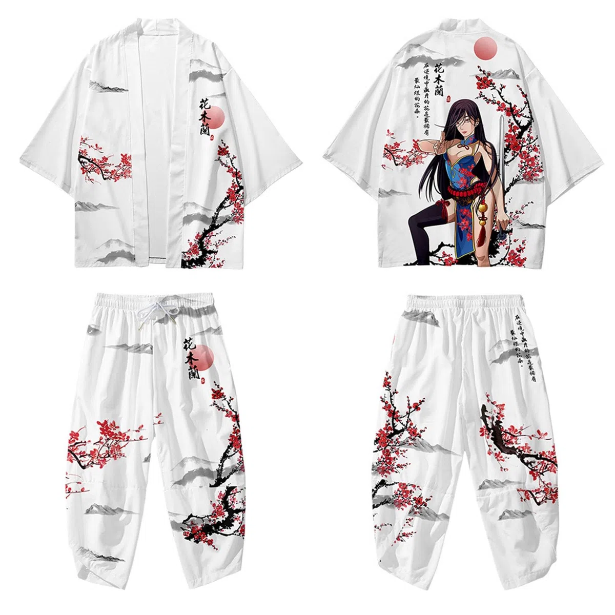 Ensemble Kimono Traditionnel pour Homme - Costume Yukata Ample - Style Japonais - Imprimé Traditionnel - Cardigan - Pantalons - Veste Fine - Cardigan Japonais - Combinaison Sarouel