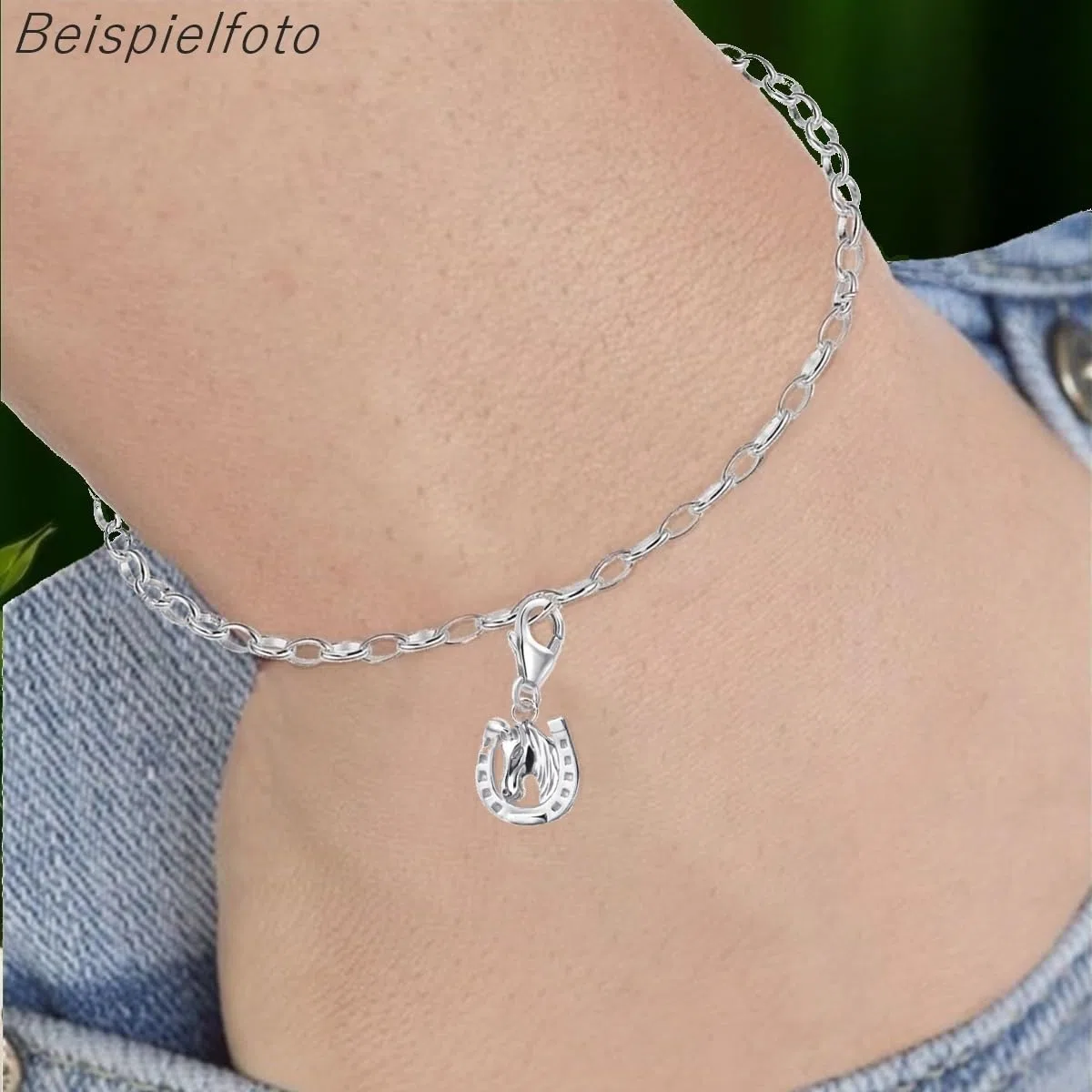 Goldene Hufeisen Pendentif mousqueton en argent véritable 925 pour bracelet à breloques, 21 mm, Argent sterling, Pas de pierre précieuse