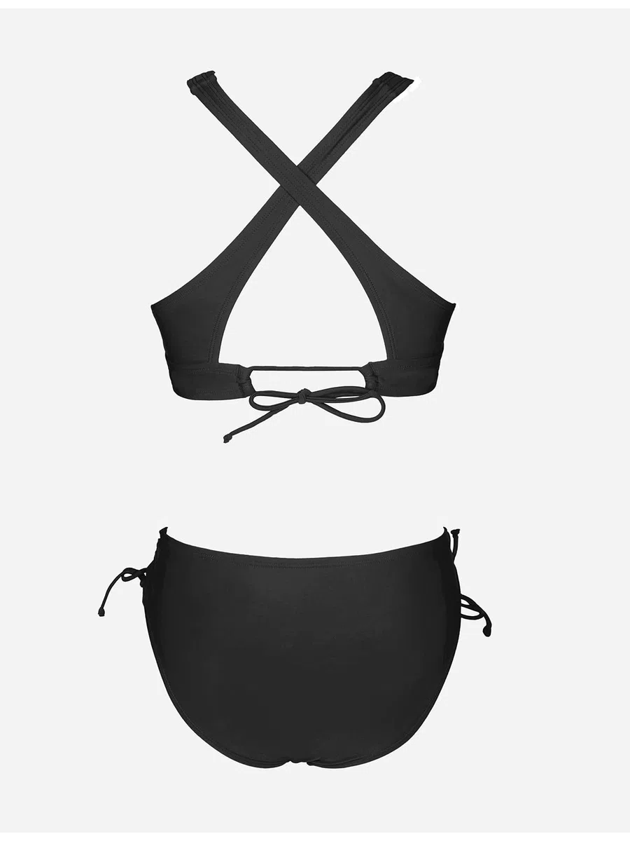 CUPSHE Ensemble de bikini deux pièces pour femme avec col en V, haut triangulaire, bretelles larges, lacets croisés dans le dos, taille mi-haute