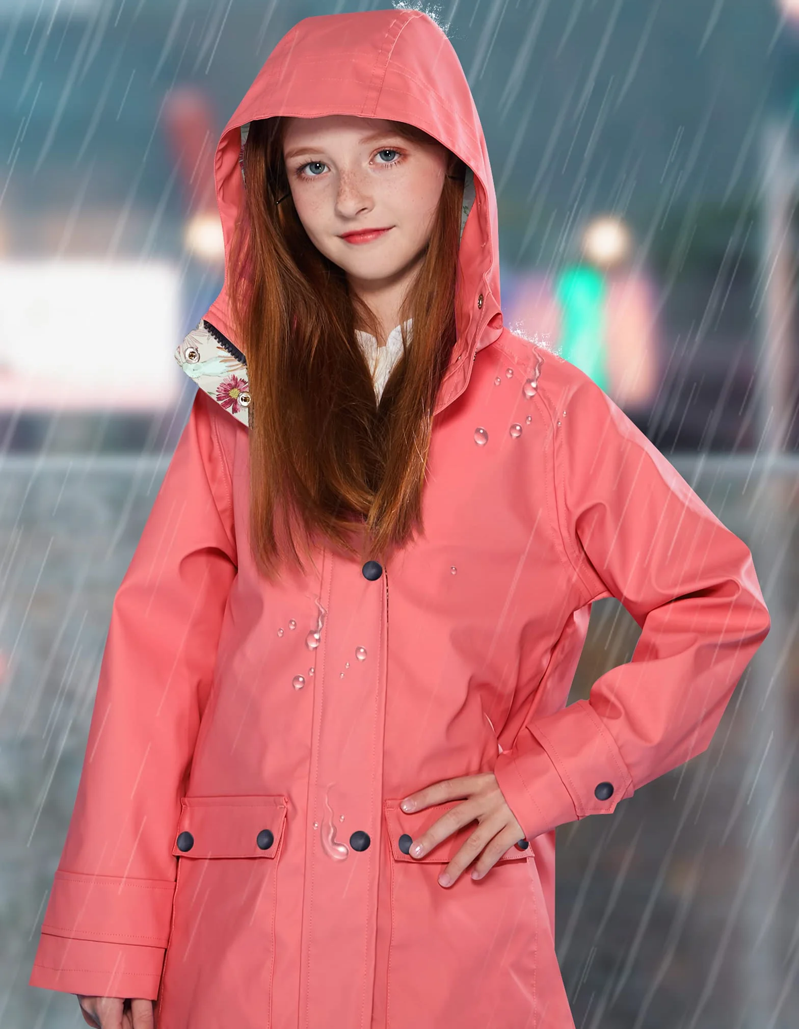 SOLOCOTE Veste de pluie pour enfants avec capuche imperméable et coupe-vent sac à dos en caoutchouc doublé pour filles et garçons