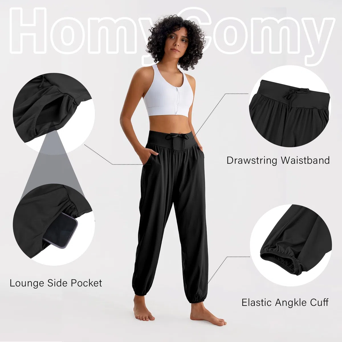 HomyComy Pantalon de Yoga Joggers Taille Haute Pantalon de Pilates Pantalon de Sport Flowy Pantalon de Sweat Libre avec Poches
