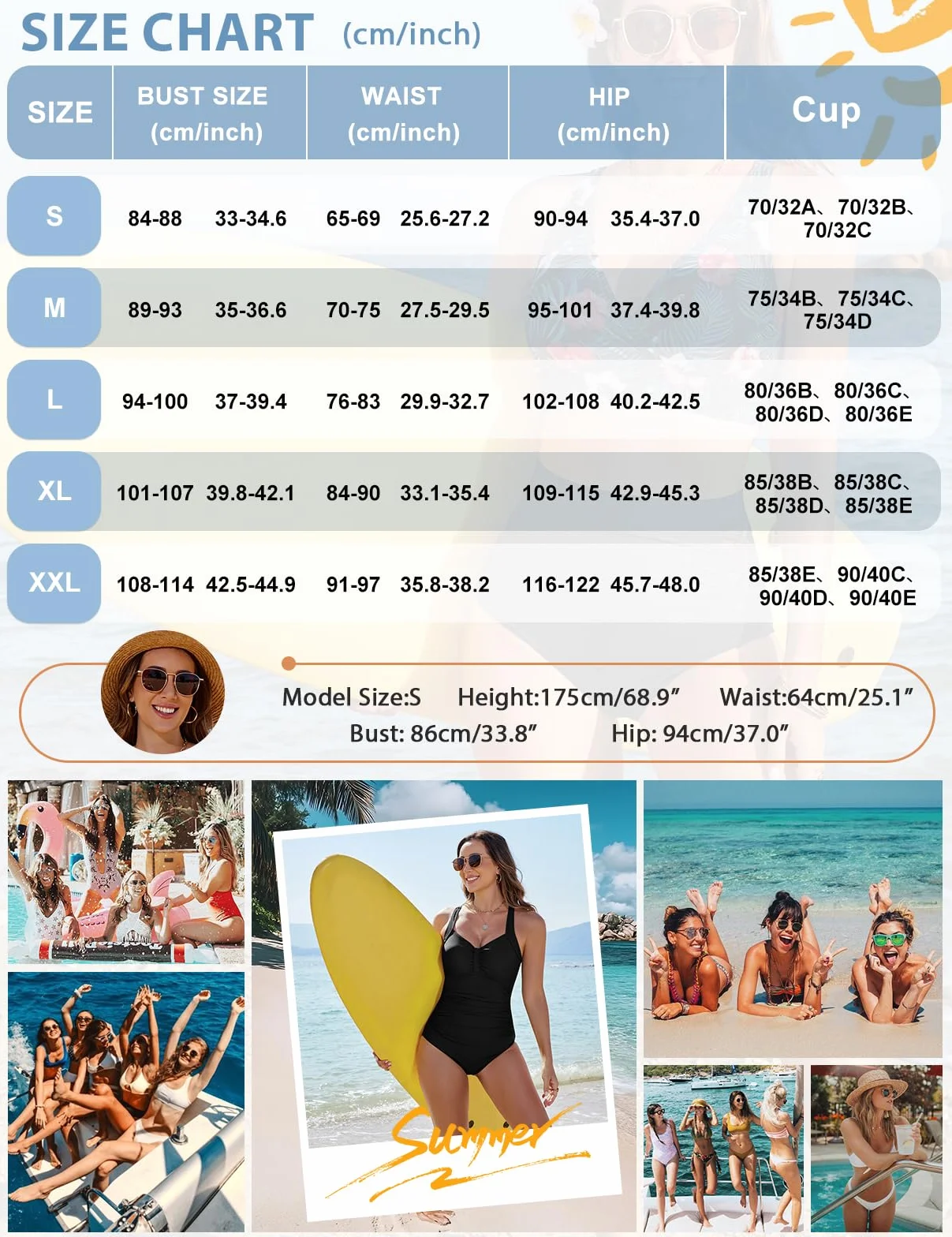 Nadeer Maillot de Bain Femme 1 Pieces Gainant Monokini Sexy Push Up Swimsuit Col en V Dos Croisé Swimwear Grande Taille Rembourré Beachwear