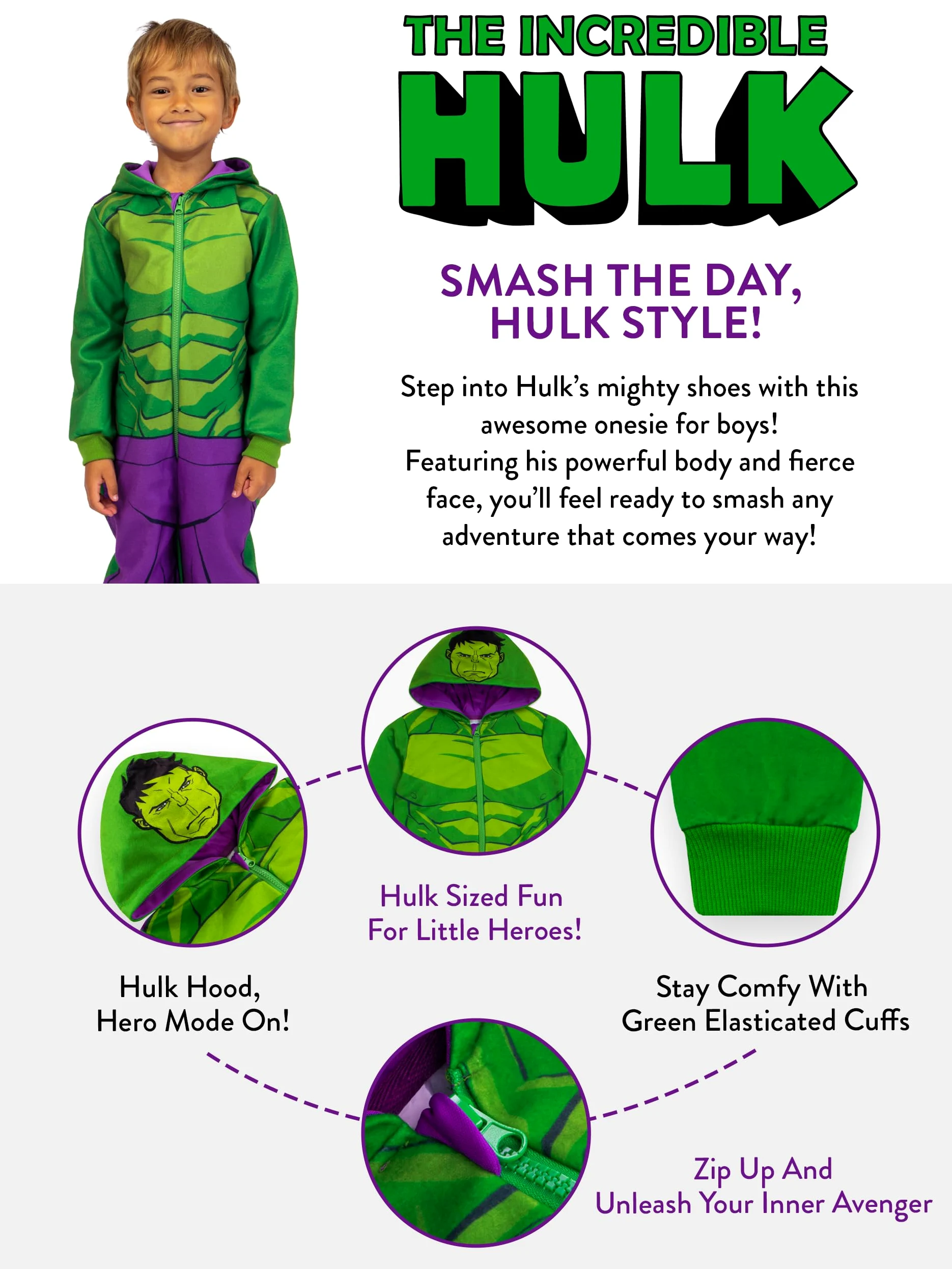 Marvel Hulk Surpyjama Garcon | Surpyjama Polaire Enfant | Grenouillere Enfant | Combinaison Enfant | 2 Et 12 Ans